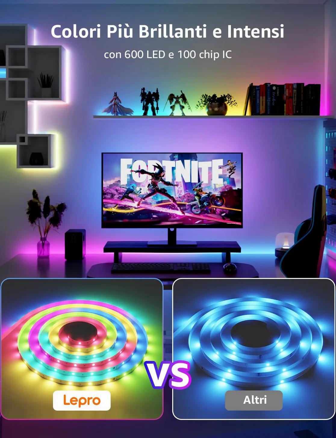 Lepro S1 AI Smart Striscia LED 20M,Strisce LED Camera da Letto,Funziona con Alexa/Google Assistant,Controllo Vocale,Sync Musicale per Festa in Soggiorno,Progettista Illuminazione AI Personalizzato