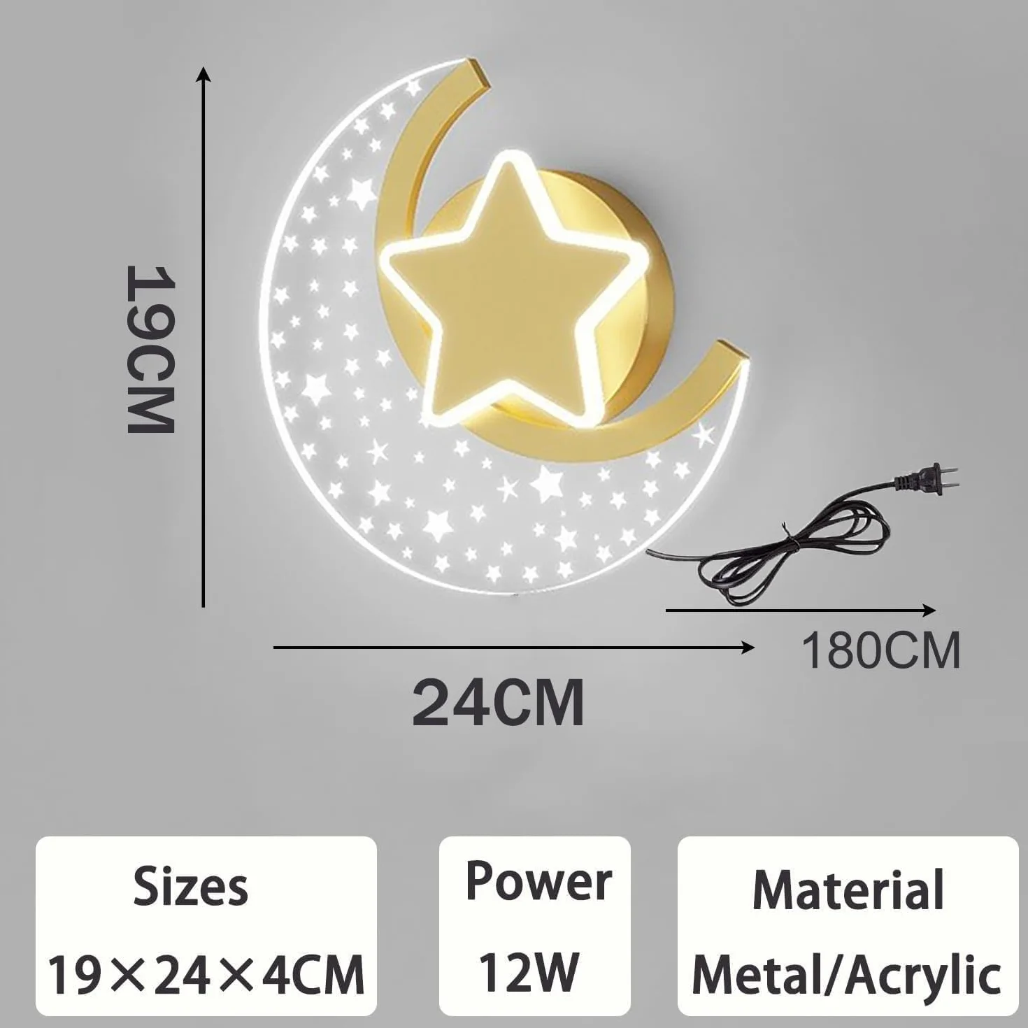 Applique da Parete per Bambini con Interruttore e Spina Dimmerabile LED Lampada da Parete Luna con Controllo Touch Ragazza ragazzo Lampada da Comodino per Camera da Letto Vivaio Stanza illuminazione