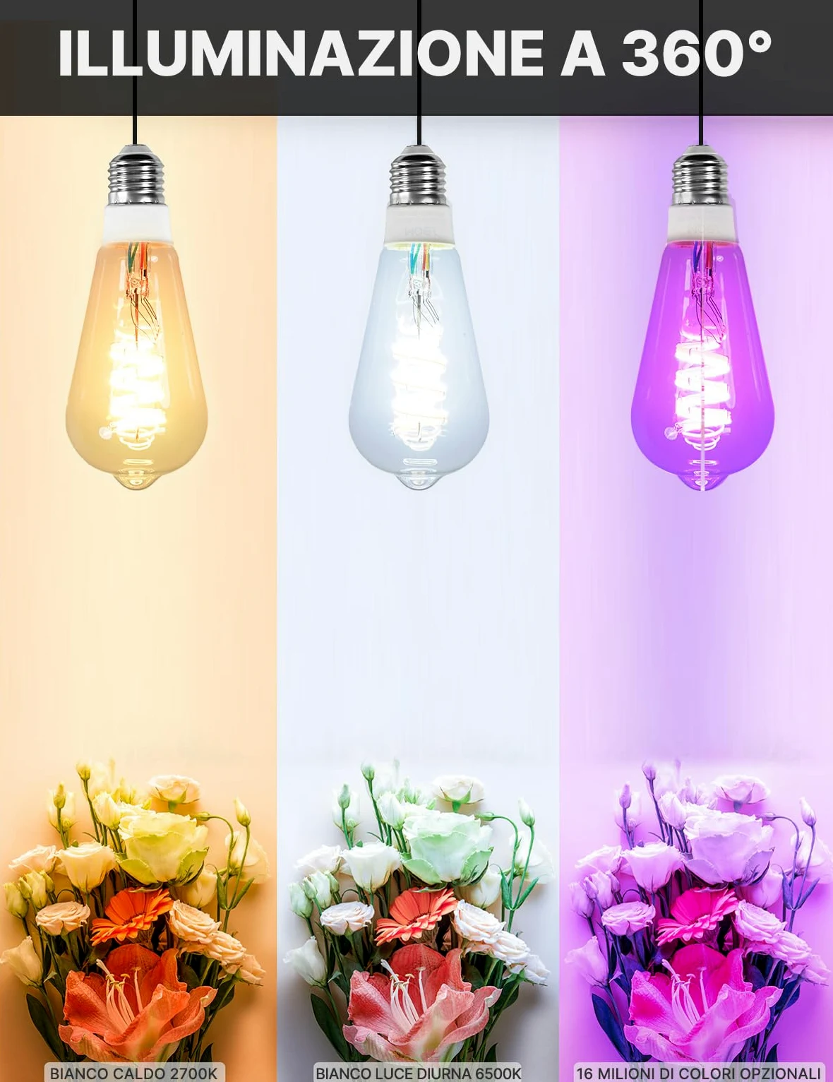 MOES Matter WiFi Lampadina intelligente RGB E27 compatibile con Alexa | Google Home, Apple Home, 5W 400LM 2700K-6500K RGB dimmerabile 16 Milioni di Colori, 2.4GHz