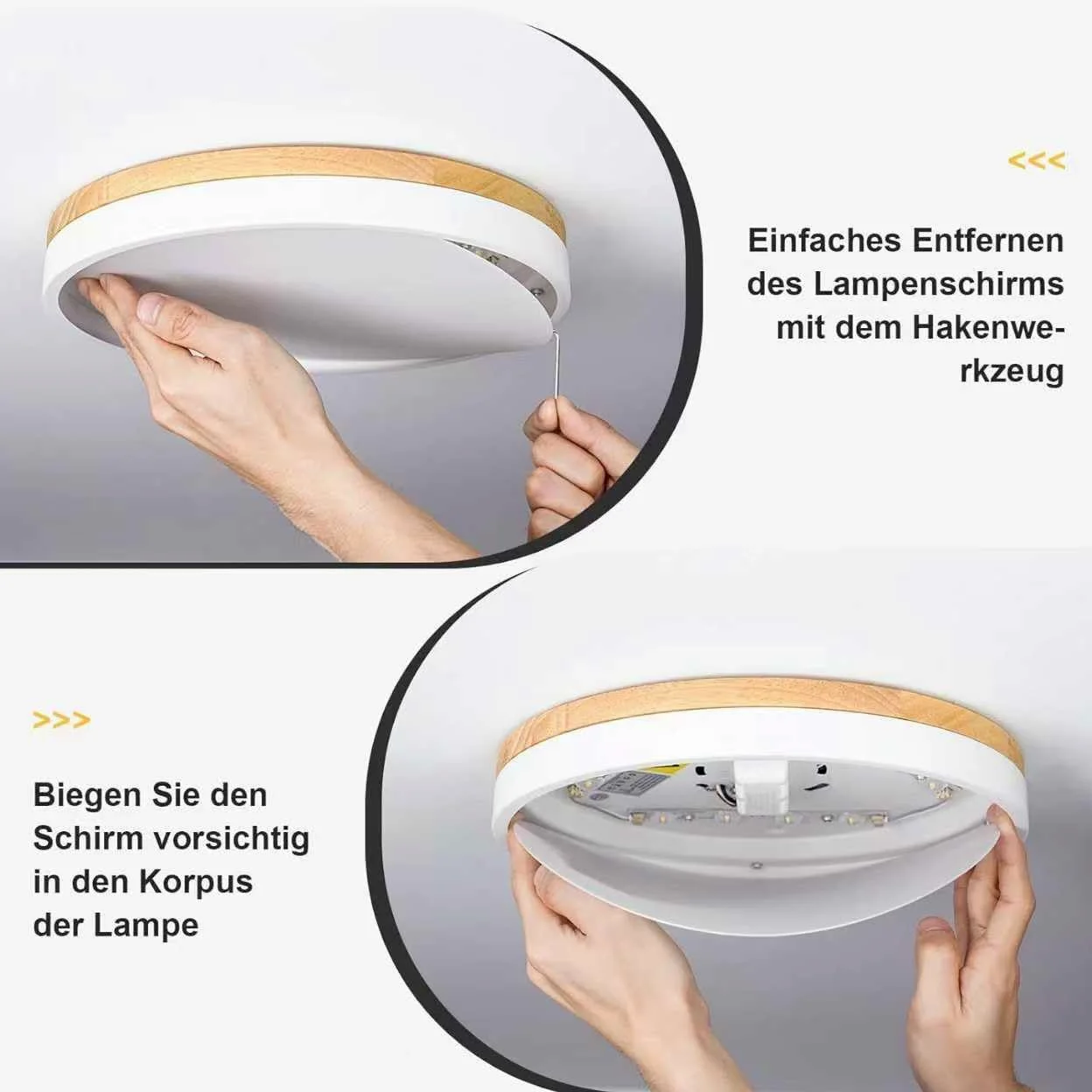 Qamra Plafoniera LED, Plafoniera Bianca 40cm, 36W | Lampada con Legno per camera da letto, soggiorno, cucina, corridoio, sala da pranzo, 4000K