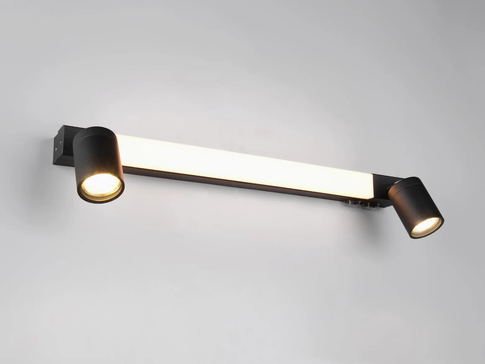 Lampada da specchio da bagno con 2 faretti e interruttore, colore nero, larghezza 60 cm