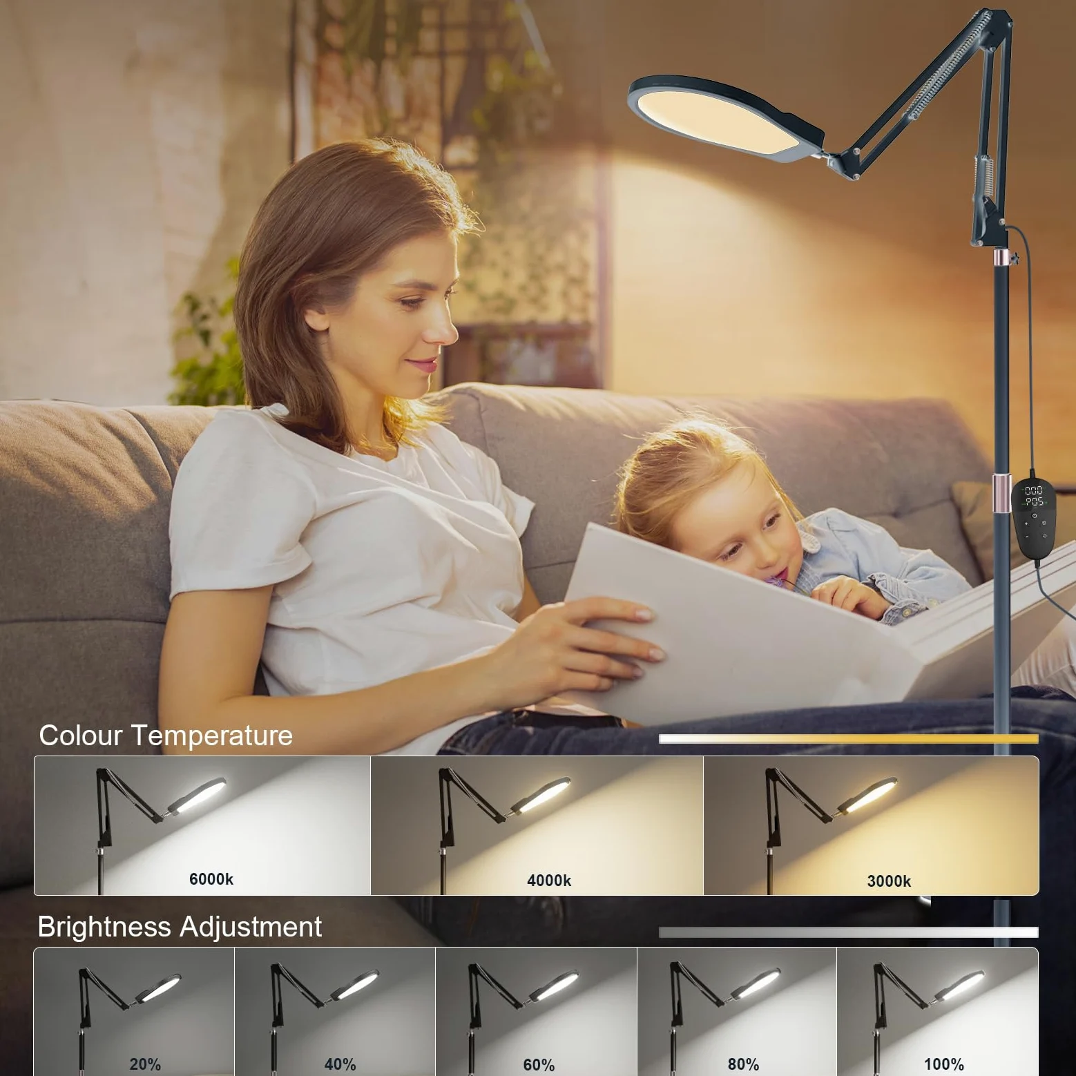 Lampada SAD, Lampada SAD 3 in 1, Lampada Daylight Luce con Telecomando, Daylight Lampada per Lettura/Ufficio/Casa (Nero)