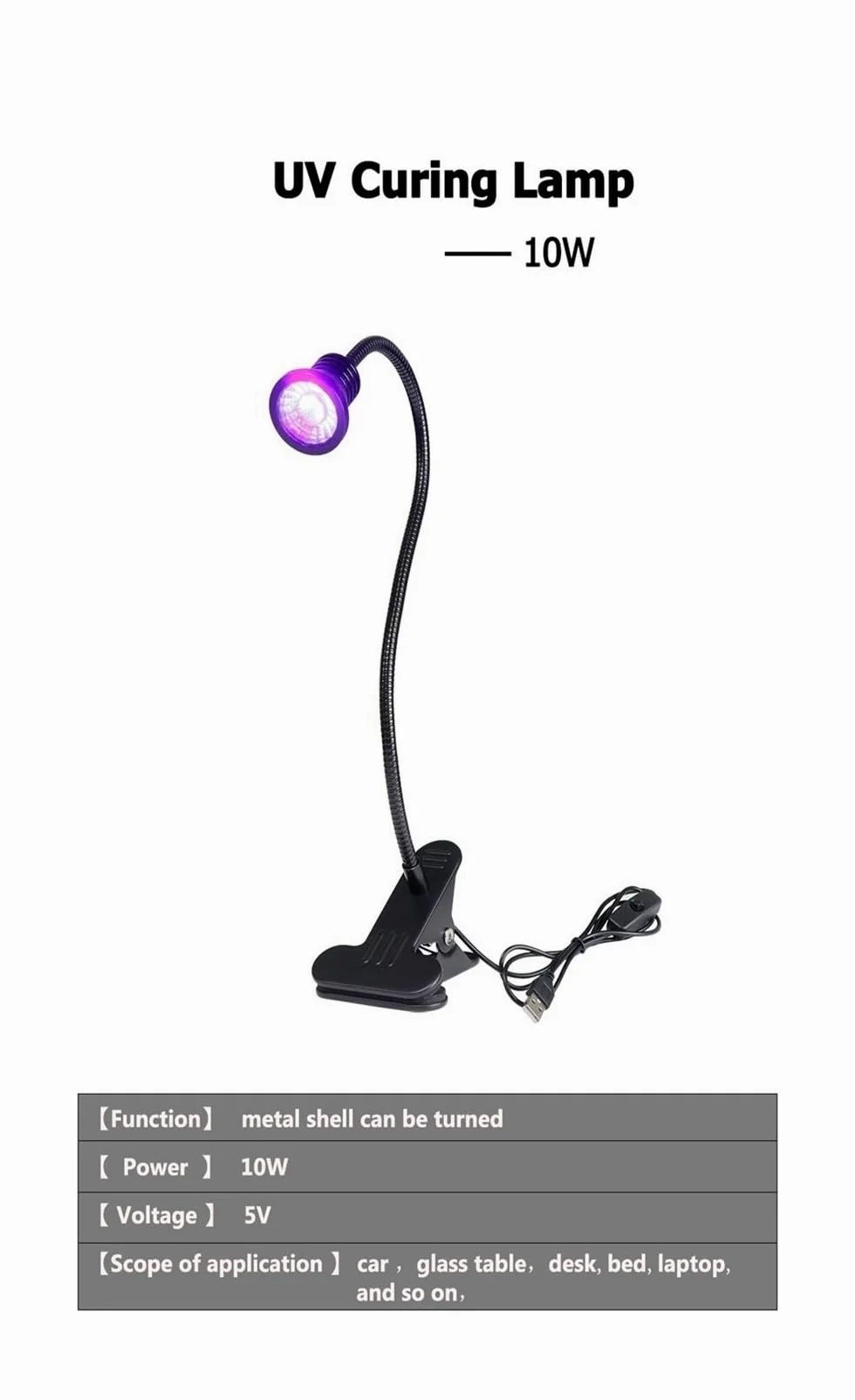 Lampada per polimerizzazione UV 10W Ha Condotto Le Luci Ultraviolette Lampe Uv Lampada Da Tavolo Mini Gel Uv Che Cura La Luce Del Chiodo for Uv Led Fai Da Te nail art Contanti Rivelatore Medico(365nm)