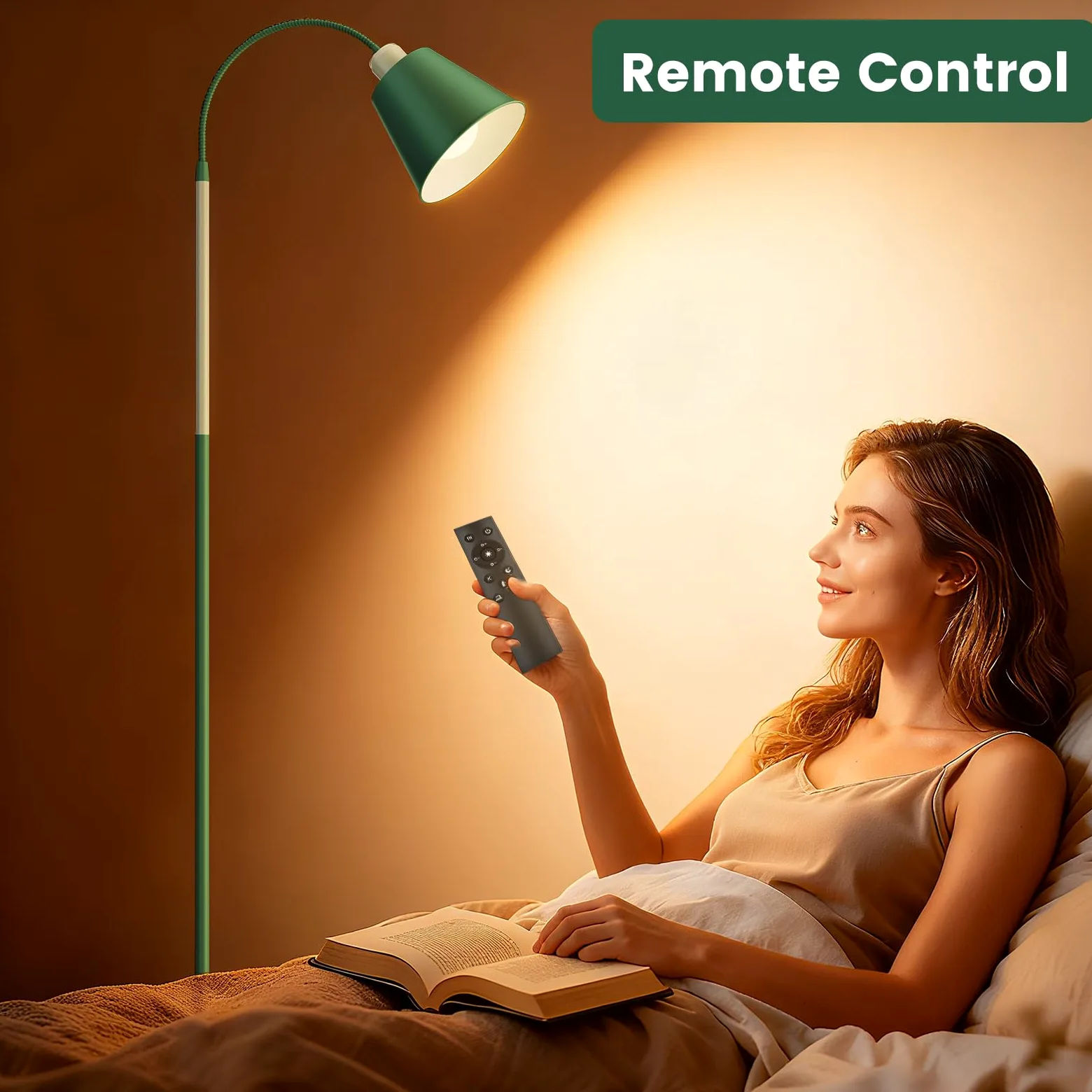 SIBRILLE E27 Lampada da Terra Dimmerabile, con Telecomando, max 60W 3000K-6000K, Altezza 168 cm Lampada da lettura con Testa di luce flessibile per Soggiorno e Studio con Lampada a LED (Conico)