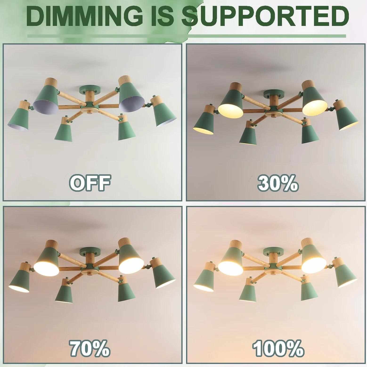 Verde Lampadario Camera Da Letto 6 Luci,Legno E Ferro Lampadario Soggiorno A Bracci Luminosi Regolabili lampadari E27 Ø82Cm Moderno Lampadario Cucina Per Letto Casa Camera Salotto