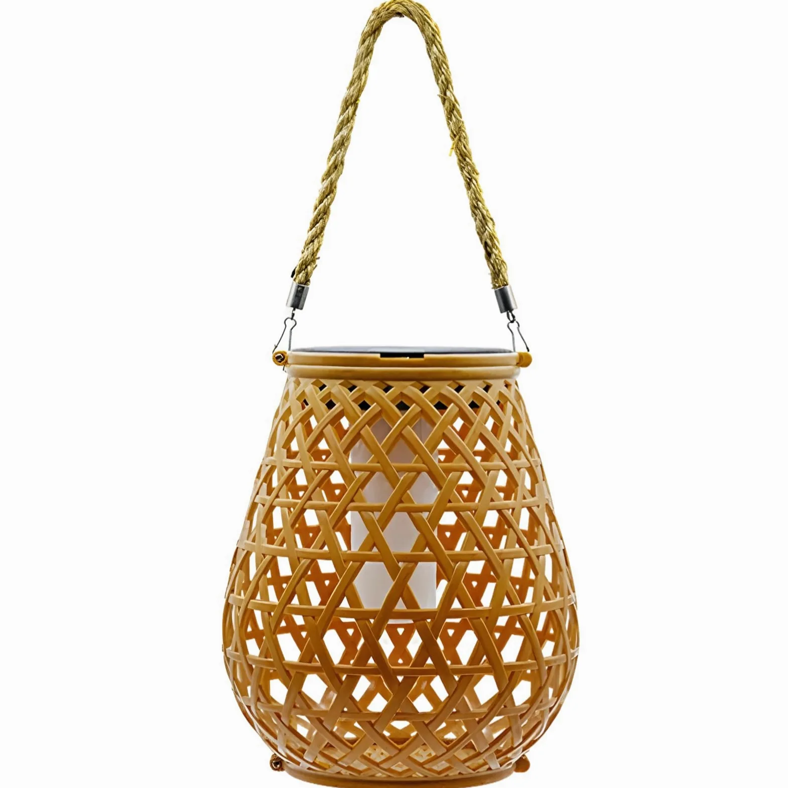 Lanterna da tavolo in rattan intrecciato a energia solare, altezza 35 cm, diametro 17 cm, grado di protezione IP44, ideale per giardini e balconi