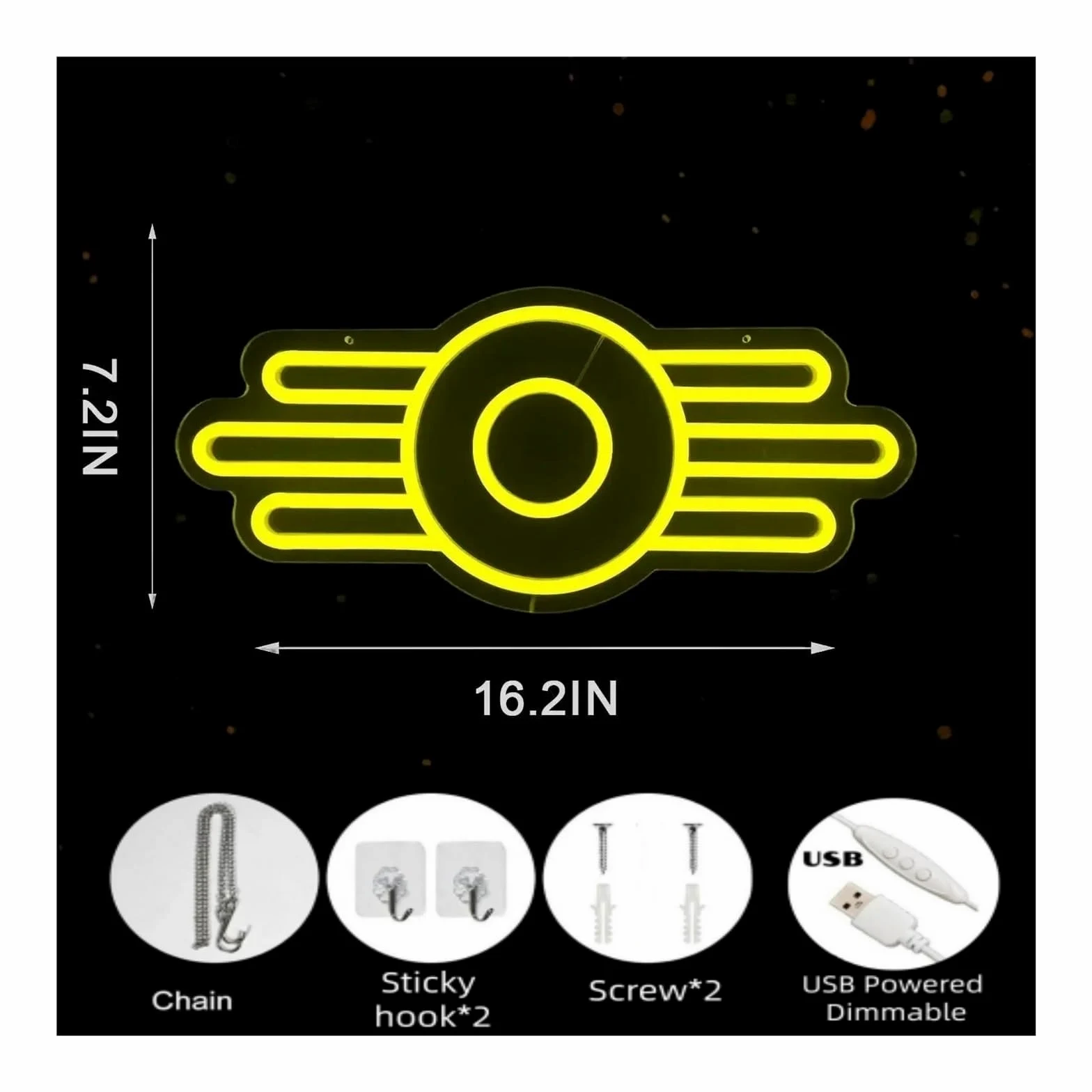 Insegna al Neon Fallout da Appendere, alimentata Tramite USB, Luce dimmerabile per Decorazione murale, Ideale per Feste a Tema Videogiochi e per la casa, Personalizzabile, 41x18,3