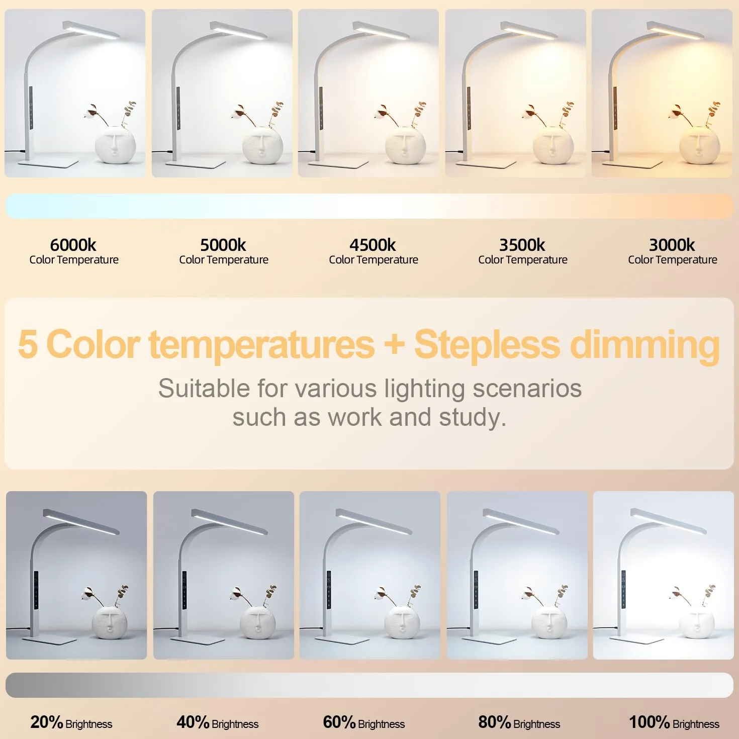 Lampada da scrivania a LED per ufficio domestico, luce da lavoro per computer architetto, temperatura di colore touch dimmerabile e tubo flessibile regolabile a collo d'oca. lampada da scrivania con