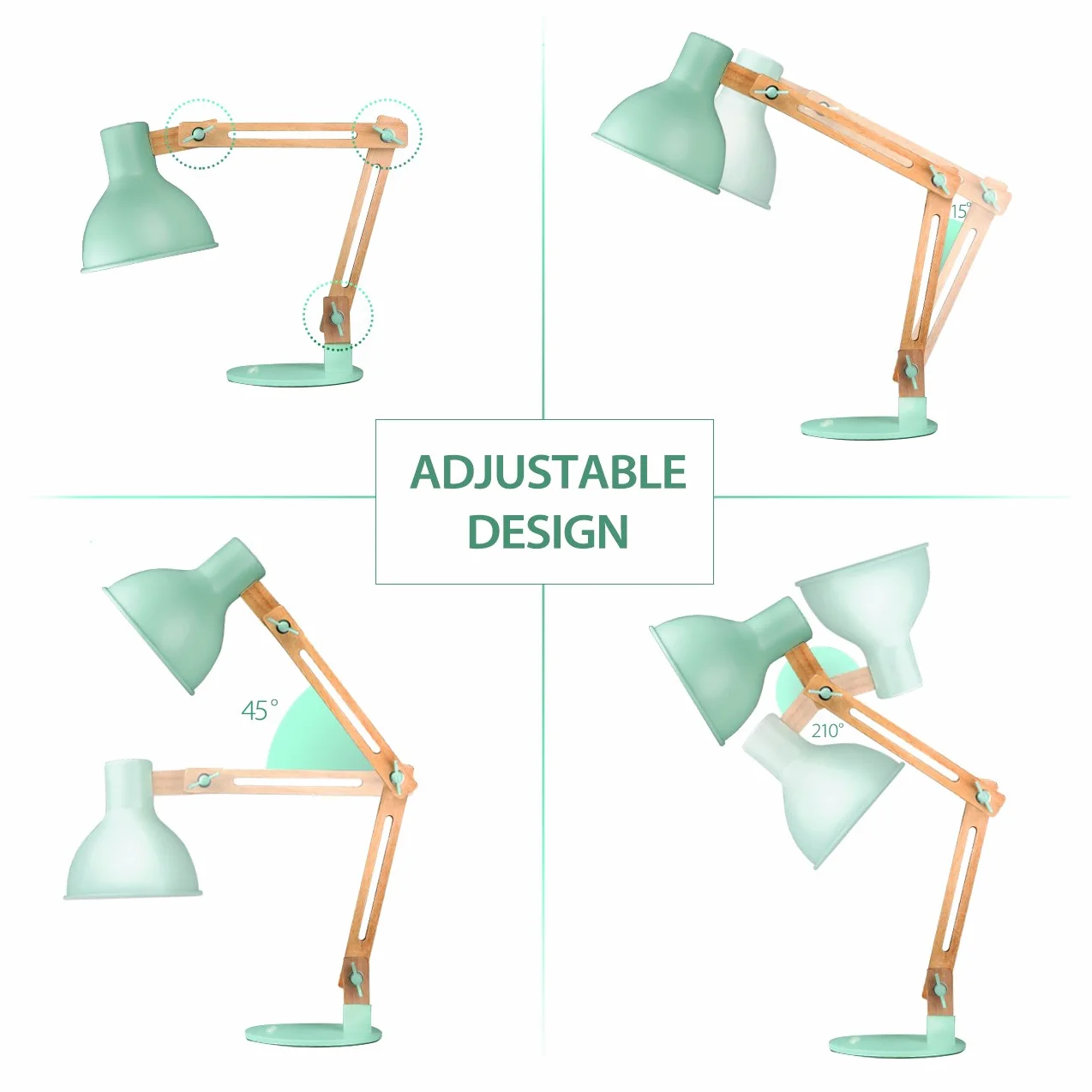 tomons lampada da lettura design legno classico, lampada da tavolo, lampada regolabile scrivania, con braccio snodato, eye-friendly, la lampada da lavoro, lampada da ufficio, lampada da comodino