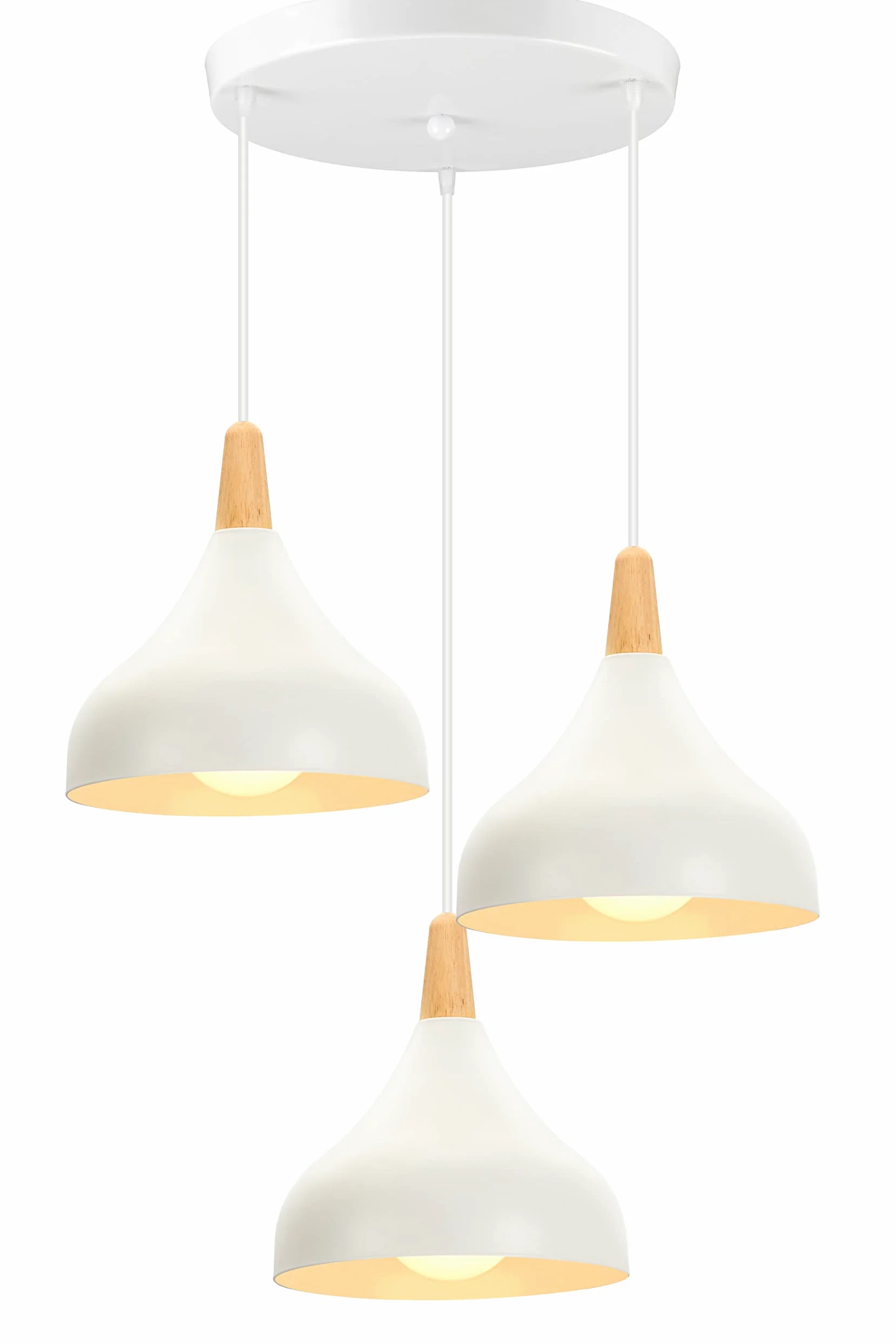 iDEGU 3 Luci Lampadario a Sospensione Retrò LED Lampada a Soffitto in Legna Metallo Moderna Lampada a Sospensione Stile Scandinavo Plafoniera per Soggiorno Camera Sala da Pranzo (Bianco, Rotondo)