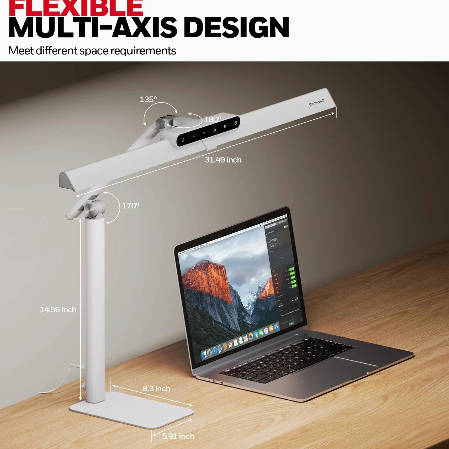 HONEYWELL HJ1BK-Base Sunturalux - Lampada da scrivania a LED da scrivania per ufficio, 1200 lm, 4 modalità di colore con timer, colore: Bianco