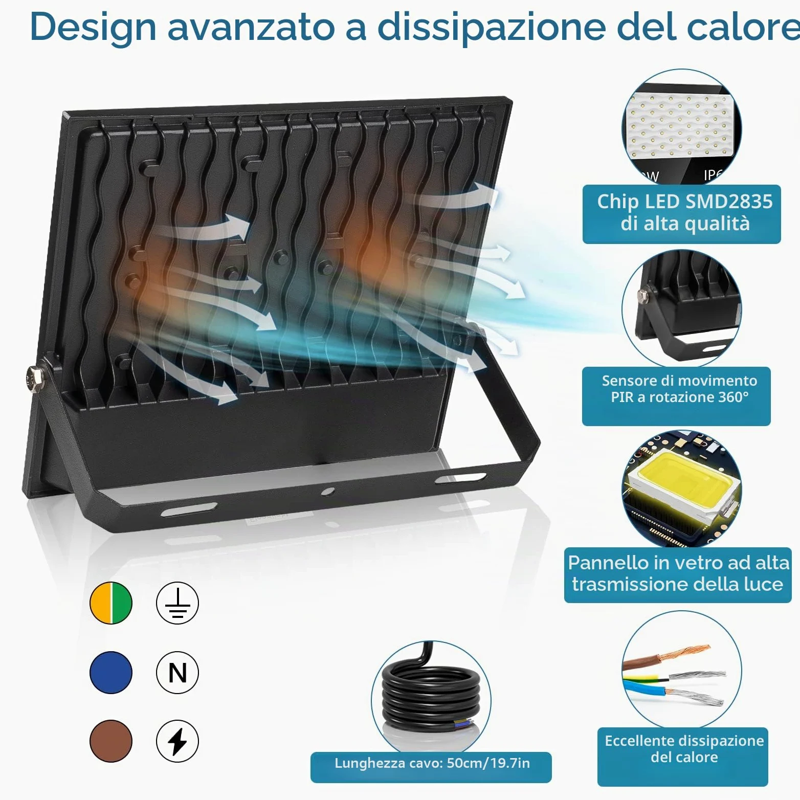 200W Faretto LED da Esterno, 20000LM 7000K Faretti LED,IP67 Impermeabile Super Luminoso Bianco Freddo Luce di Sicurezza per Casa, Cortile, Giardino, Palestra, Garage