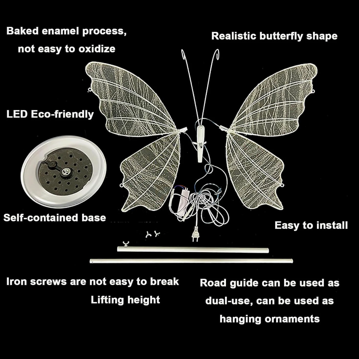 Set di 2 lampade da terra a forma di farfalla, luci a LED per matrimoni, feste e ricevimenti, decorazione luminosa, altezza 60 cm