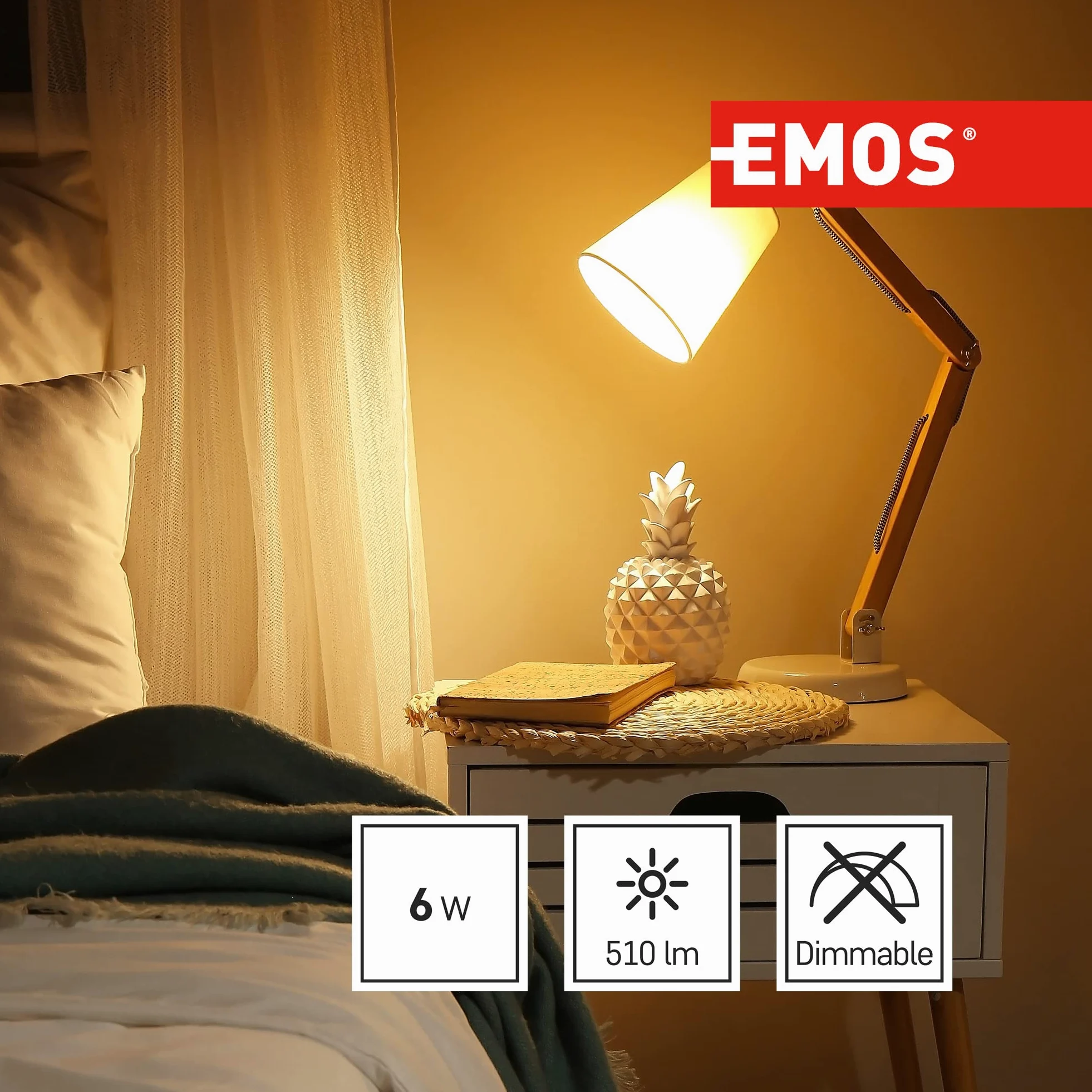 Emos * Model A +, lampadina a LED Candle 6 W E14 bianco caldo, vetro, 6 Watts, E27, trasparente, 3,8 x 3,8 x 13 cm