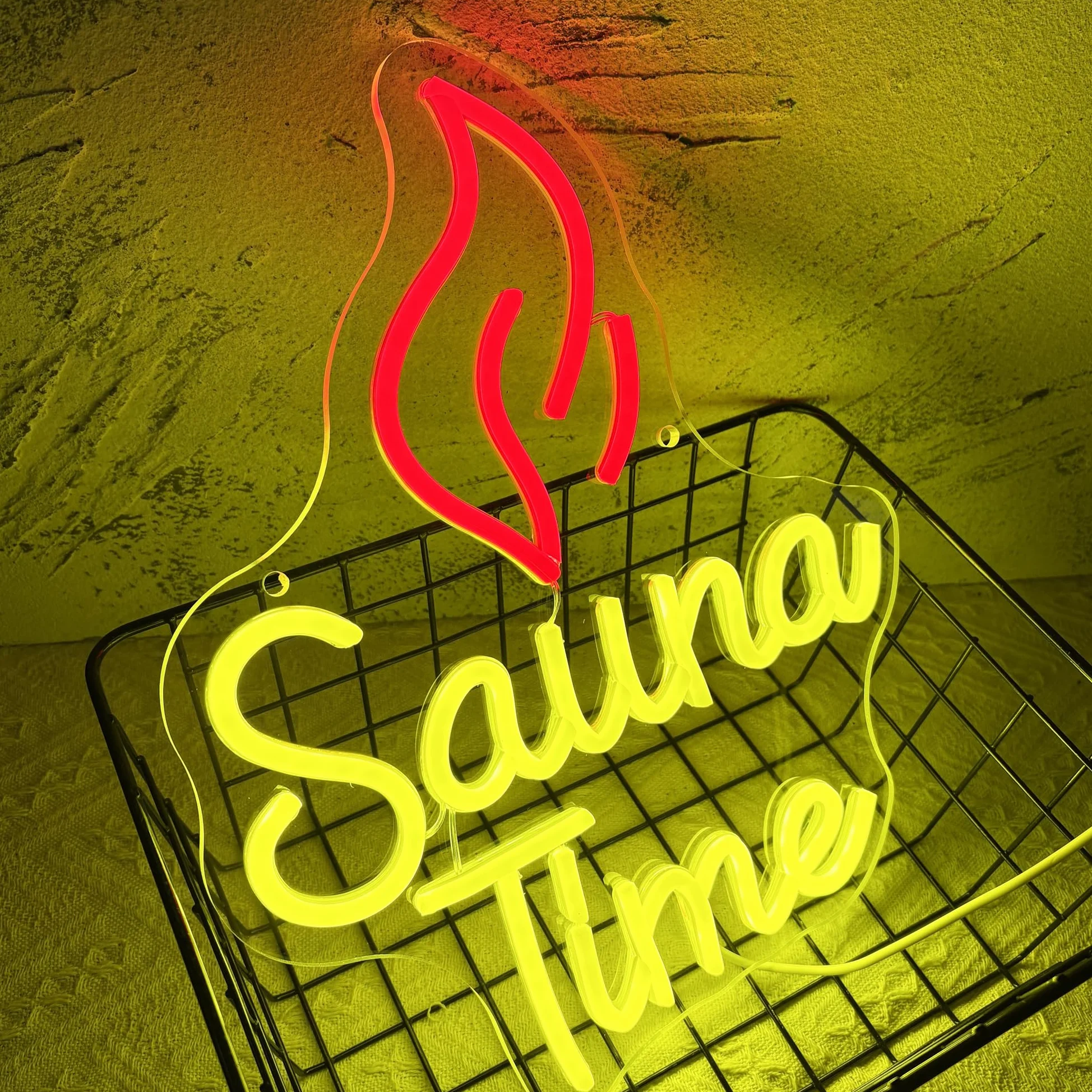 Insegna al neon con tempo sauna, luce al neon a LED per spa e benessere, dimmerabile, alimentata tramite USB, per palestra, benessere, sala relax, insegna per la cura di sé (32 x 26 cm)