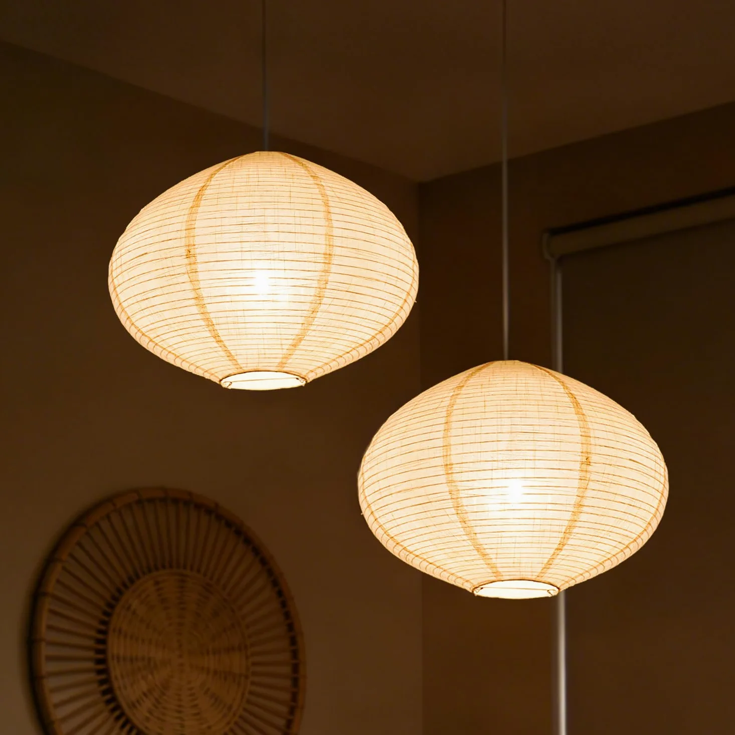 METHEDEECO Set 2 Paralumi a Sospensione in Lino 40 cm – Lampade in Tessuto Fatte a Mano, Design Minimalista per Soggiorno, Camera da Letto, Sala da Pranzo, Ufficio, Regalo Elegante