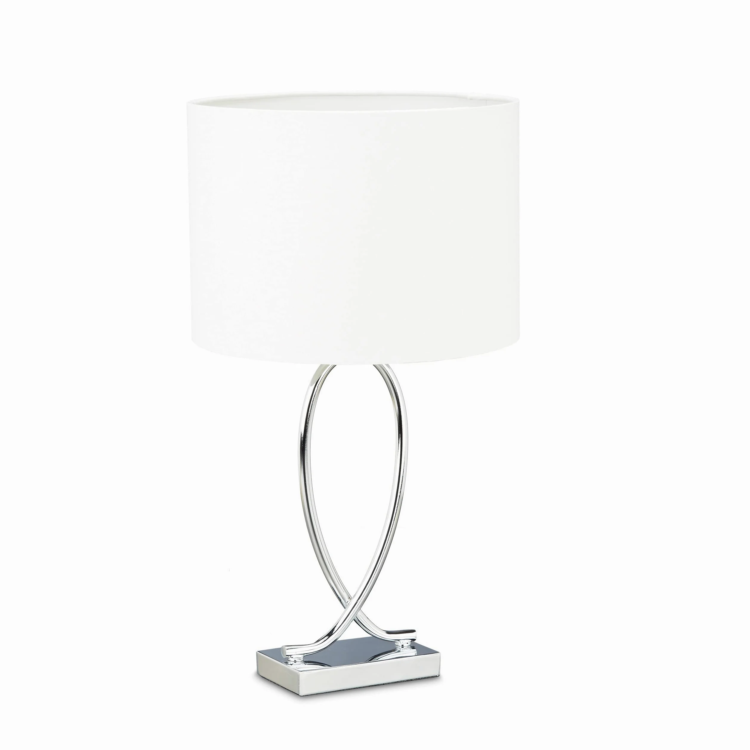 Relaxdays Lampada da tavolo comodino argento paralume tondo struttura ferro HLP: 51x28x28 cm bianco