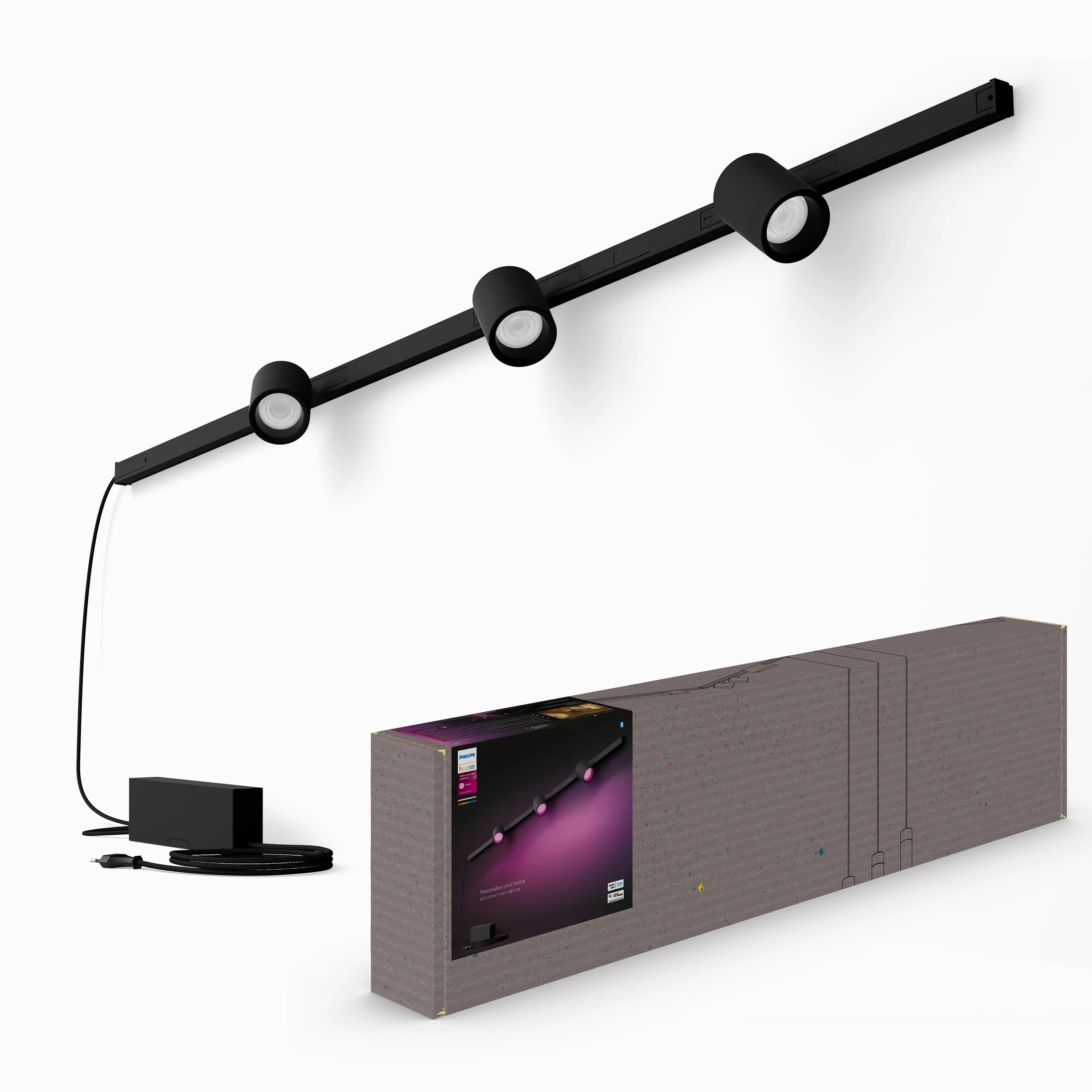 Philips Hue White and Color Ambiance, Perifo, Kit di Illuminazione a Binario da parete, Kit con 3 Faretti, 16.8 W, Nero