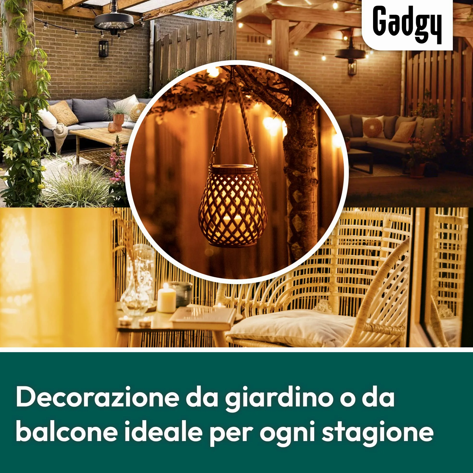 Gadgy Set di 2 lanterne solari in rattan, lampade a LED impermeabili per giardino, balcone e tavolo - Luci decorative alimentate a energia solare