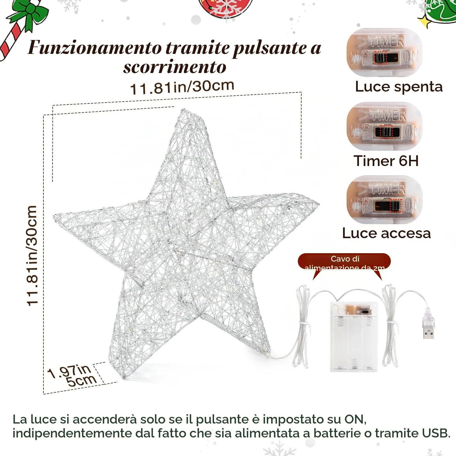 Lewondr Lampada Decorativa a Forma di Stella, Lampada da Scrivania a LED con Luce Calda Decorazione Natalizia per Interni Lampada da Tavolo per Camera da Letto e Soggiorno, Argento