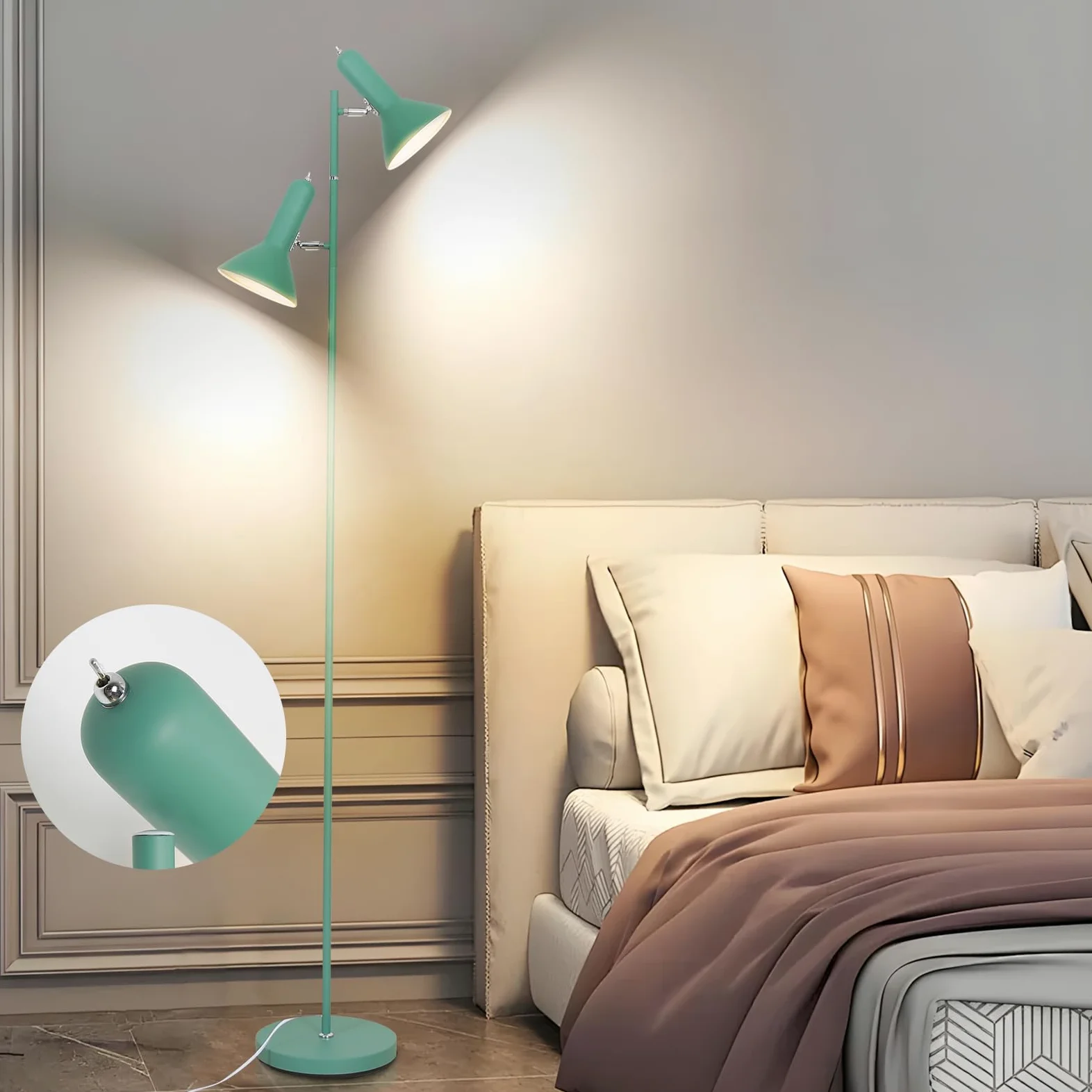 Lampa de Pie de Salotto DIYA-Verde, 2x E27 MAX. 60W Floor lamp, Lampada da Terra Vintage altezza 171CM, Lampada da Terra Retrò in Metallo per Camera da Letto, Studio, Ufficio, Pianta