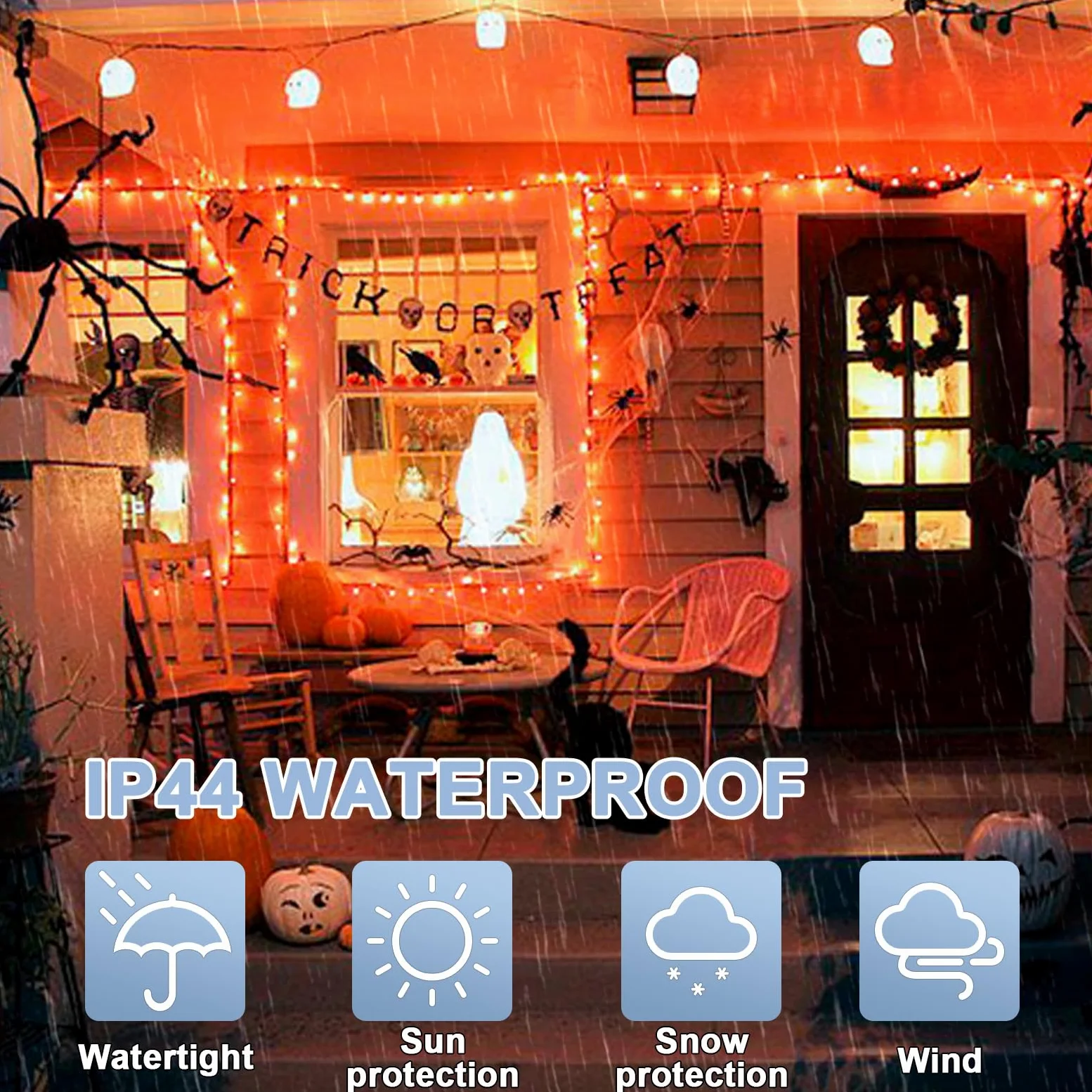 LAMPHOME 30 m di luci per Halloween, 300 LED trasparenti, filo stellato con spina, 16 modalità di illuminazione per interni ed esterni, albero di Natale, decorazione per feste di nozze (arancione)