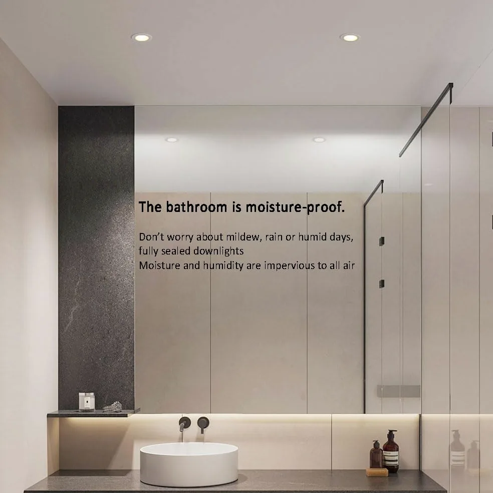 Plafoniera da Incasso A LED da 3 Pezzi, 3000K/4000K/6000K Selezionabile, Lampada da Doccia Impermeabile IP65, Faretto da Incasso A Soffitto per Bagno, per WC Corridoio Foyer Vasca da Bagno