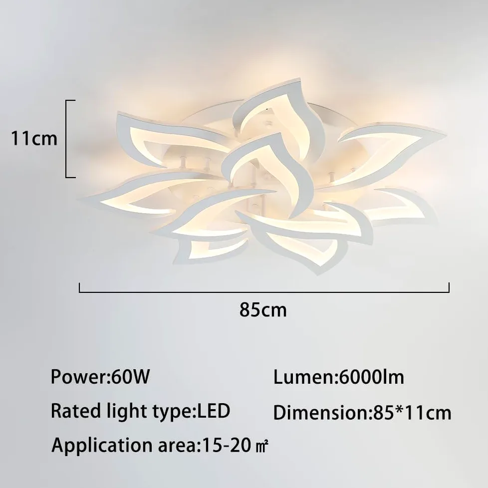 Plafoniera LED Soffitto Dimmerabile 3000K-6000K, Creativa Petalo Lampadario Soggiorno 60W 6000lm, Lampadario Camera da Letto da Pannello Acrilico, Lampadari Moderni 10 Luci