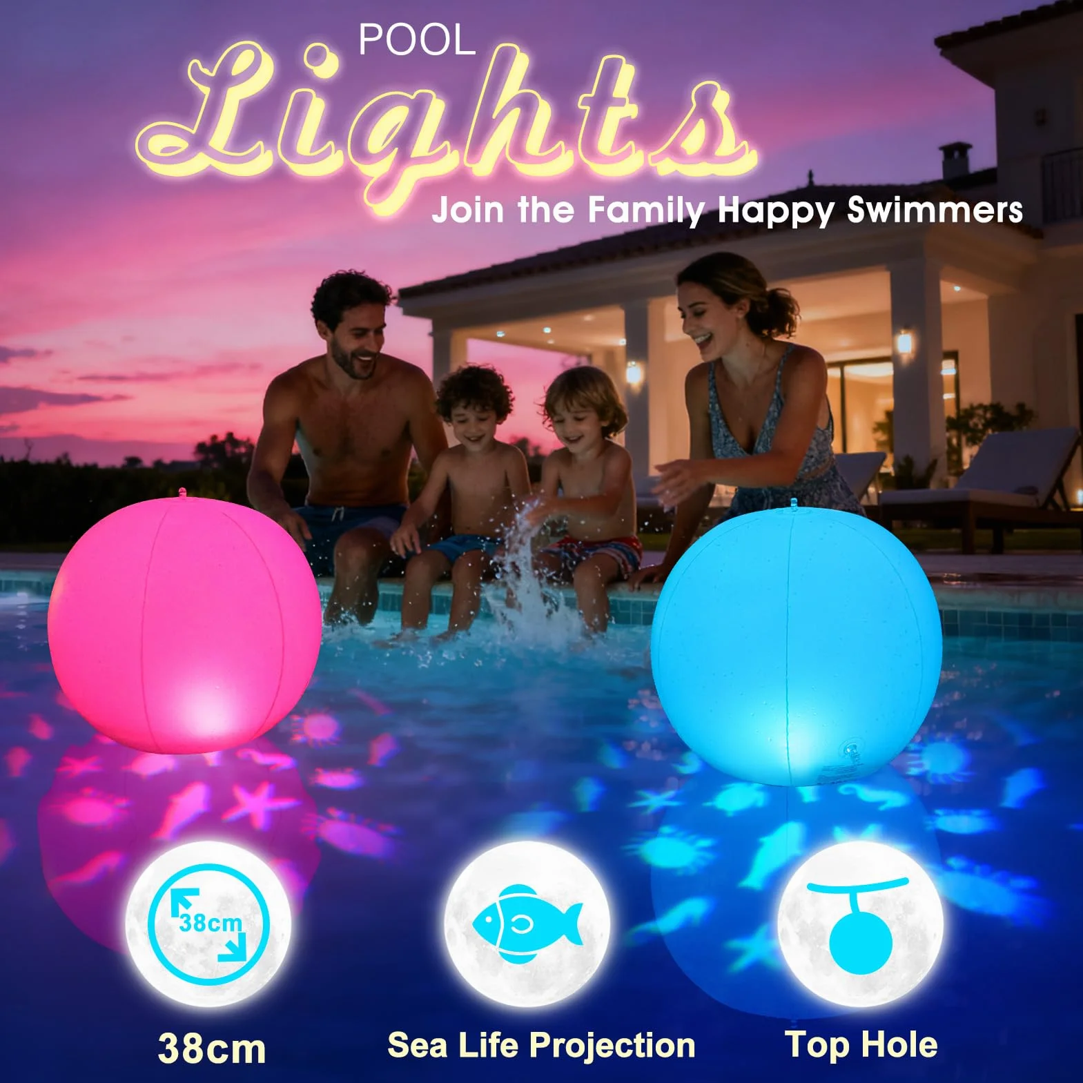 Luxfero Luci Galleggianti per Piscina a Solare,Palla Luminose per Piscina Gonfiabili,Luci Piscina Impermeabili IP68 per Laghetto,Delle Luci LED Piscina per Proiezione Animali da Giardino - 2 Pezzi