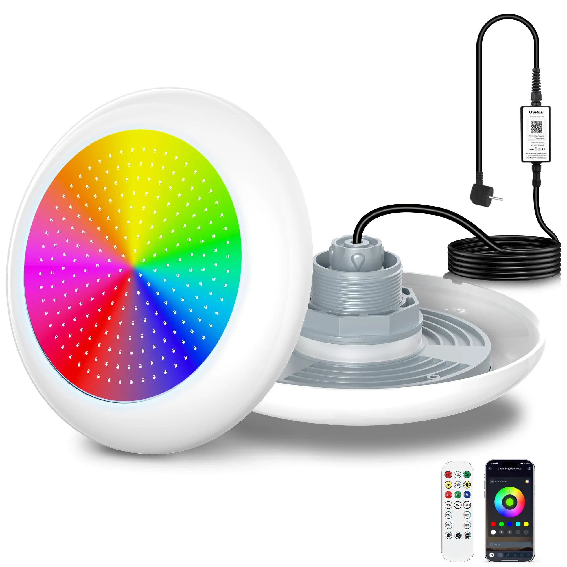 25W Luci Piscina LED con Filettatura 2", 12V RGB Lampade per Piscinas Fuori Terra Acciaio, Controllo APP, Dimmerabile e Timer,IP68 Impermeabile Riempito Resina Faretto Piscinas con Cavo 9,5m