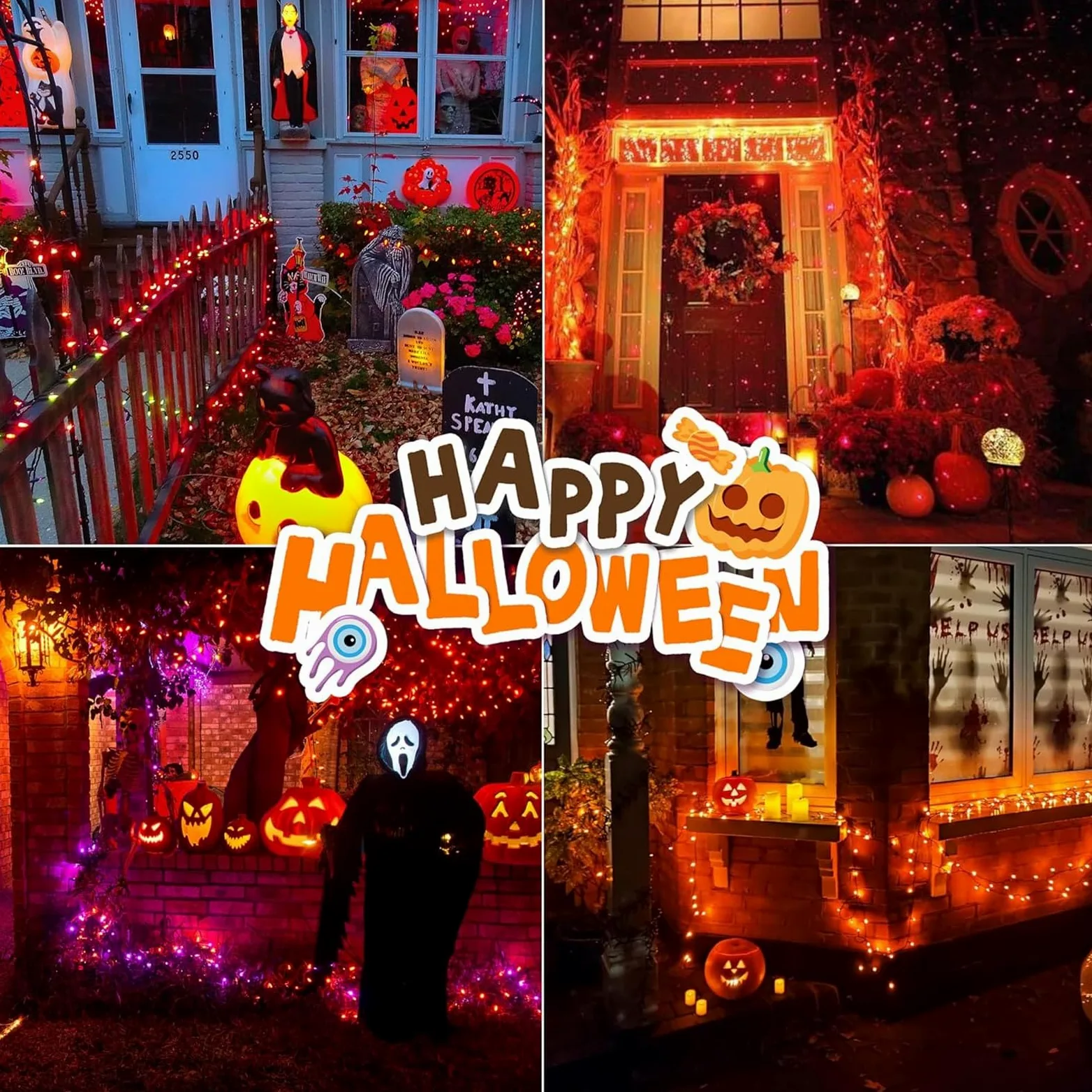 LAMPHOME 30 m di luci per Halloween, 300 LED trasparenti, filo stellato con spina, 16 modalità di illuminazione per interni ed esterni, albero di Natale, decorazione per feste di nozze (arancione)