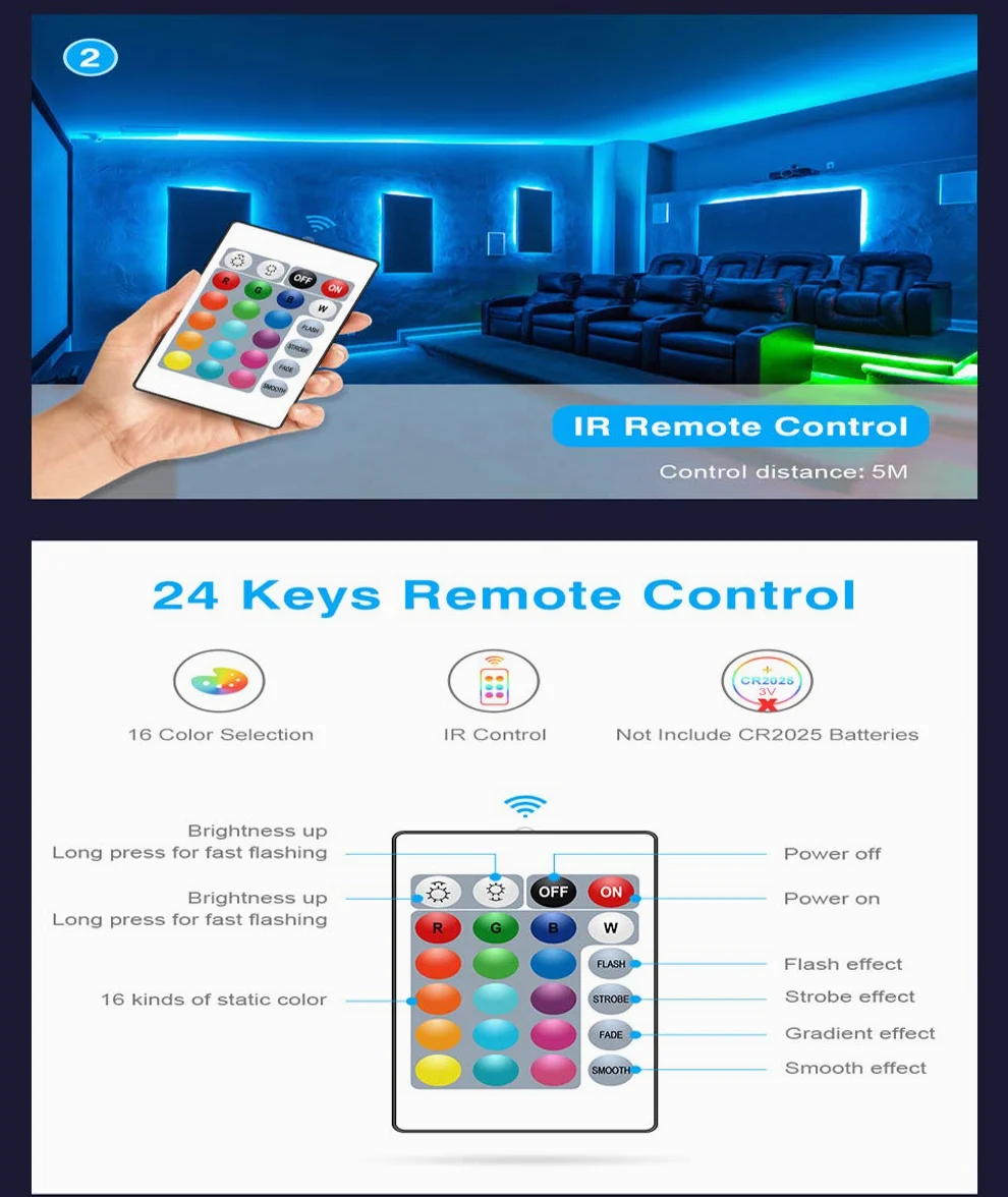 Striscia LED 5M, WiFi Luci LED Colorate Smart Phone Strisce LED Compatibile RGB SMD 5050 Musica SYNC LED Strip Controllo App E 24 Tasti Telecomando RF per Casa Cucina Festa TV Decorazione,20M