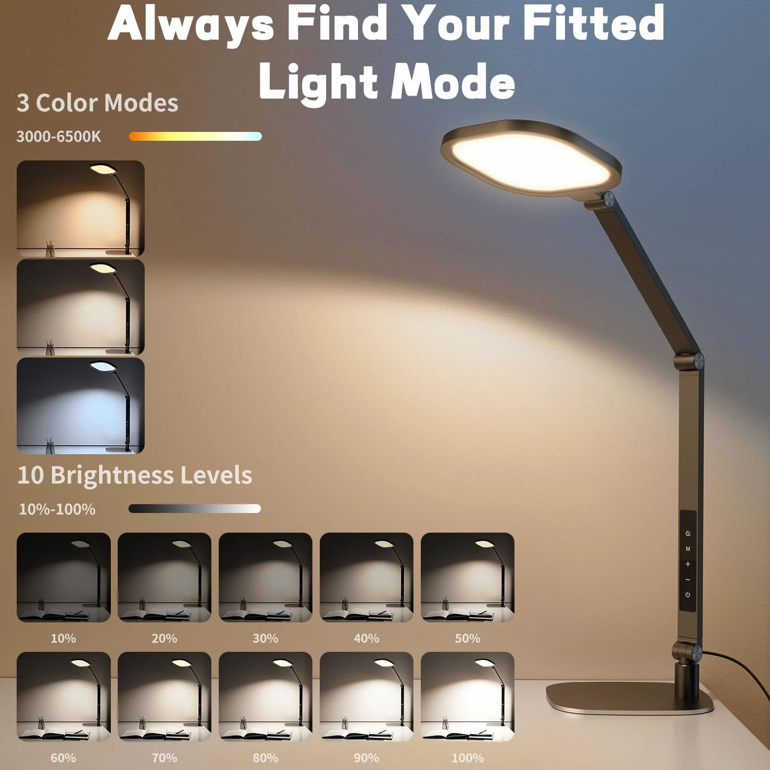 LitONES Lampada da scrivania a LED per casa e ufficio, 15 W, con braccio oscillante, funzione memoria e timer