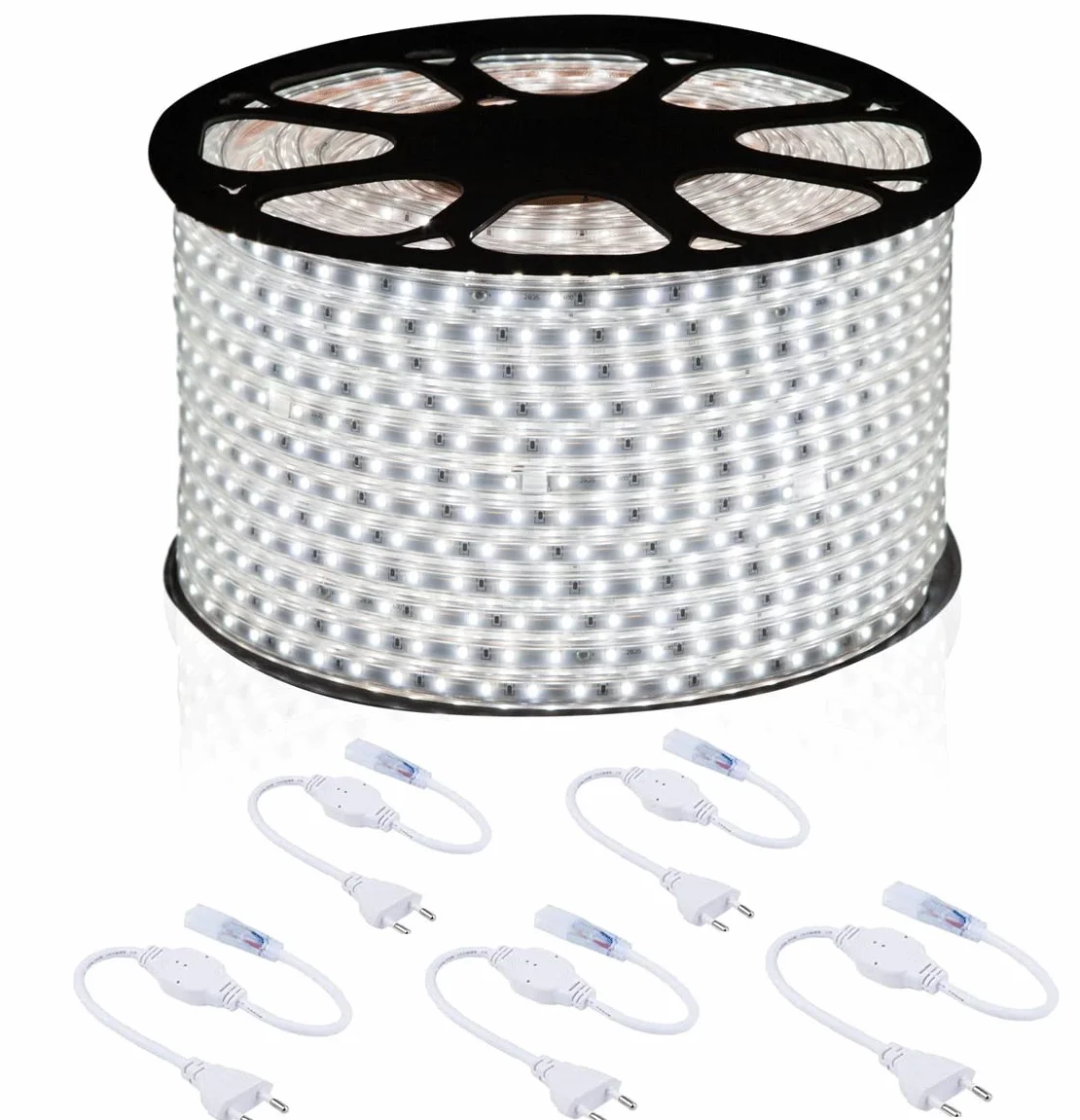 081 Store STRISCIA LED 220V BIANCO 100 METRI LUCE DA ESTERNO ED INTERNO FLESSIBILE STRIP SMD 5050 BOBINA + 5 SPINE [Classe di efficienza energetica A]