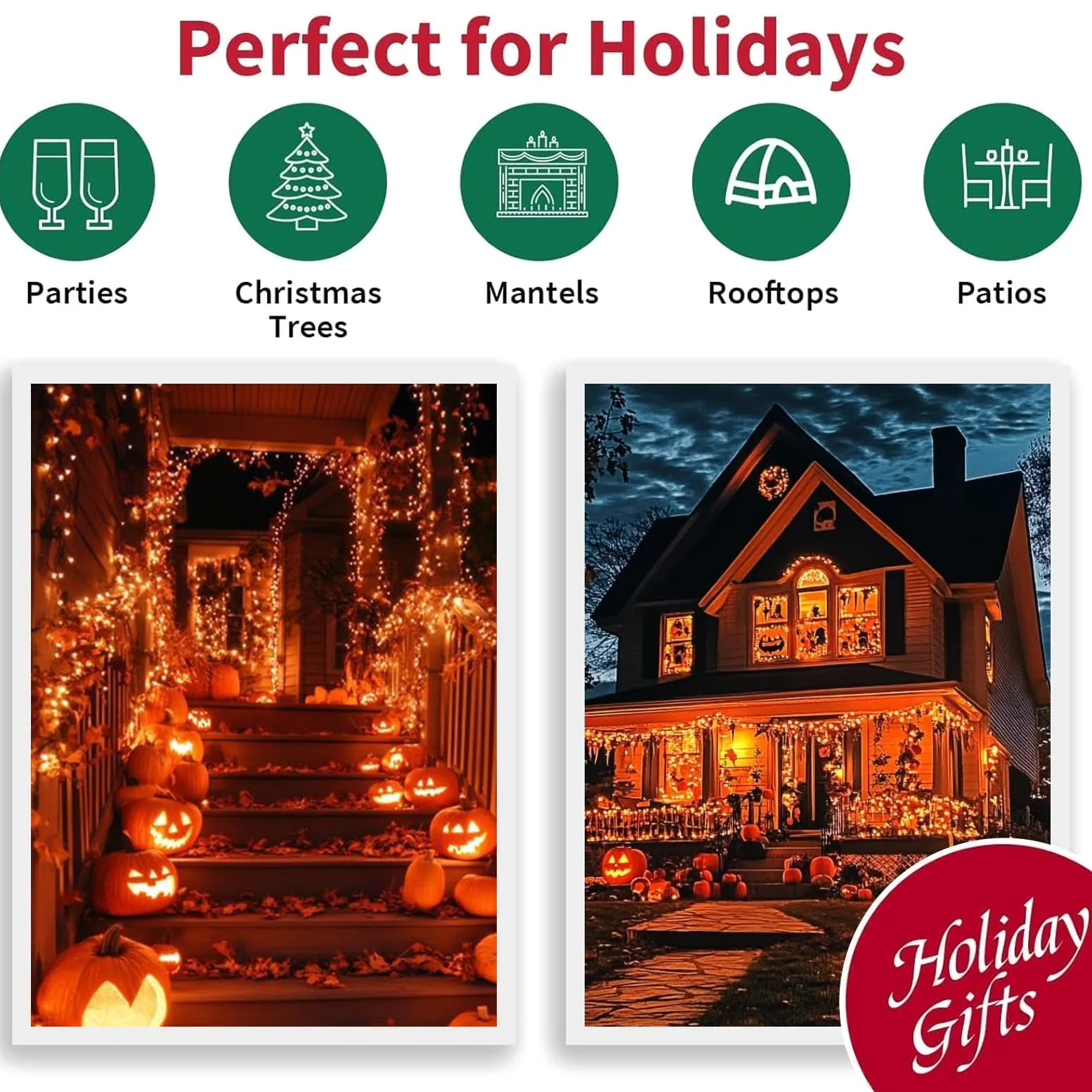 LAMPHOME 30 m di luci per Halloween, 300 LED trasparenti, filo stellato con spina, 16 modalità di illuminazione per interni ed esterni, albero di Natale, decorazione per feste di nozze (arancione)