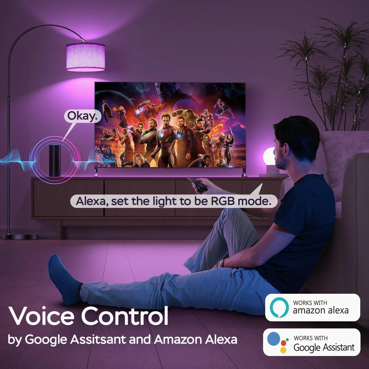 Modlicht Lampada da terra intelligente, funziona con Alexa e Google Home, lampada da terra RGB dimmerabile, per feste o atmosfera festiva, lampada ad arco WiFi E27 9W per soggiorno, camera da letto