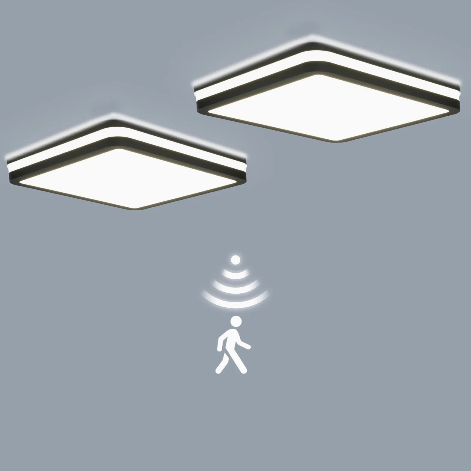 LEZOE 2er Plafoniera LED con sensore di movimento IP65 impermeabile, 18W 2700lm 150(Lm/W) lampada da soffitto con sensore 3000K/4000K/6500K Ideale per bagno, garage, corridoio, balcone 22cm Grigio