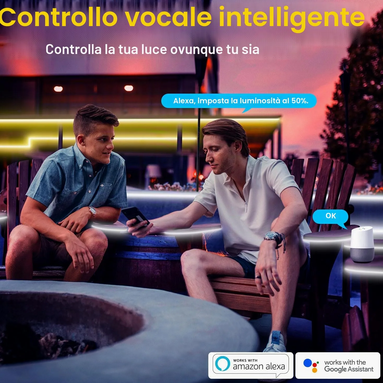 Striscia LED Esterno Bianco Freddo a Bianco Caldo Dimmerabile, Luci LED Compatibile con Alexa, Luce LED Senza Filo Smart, 24v Impermeabile Striscia Adesive per Cucina, Giardino (IP67) (15M)
