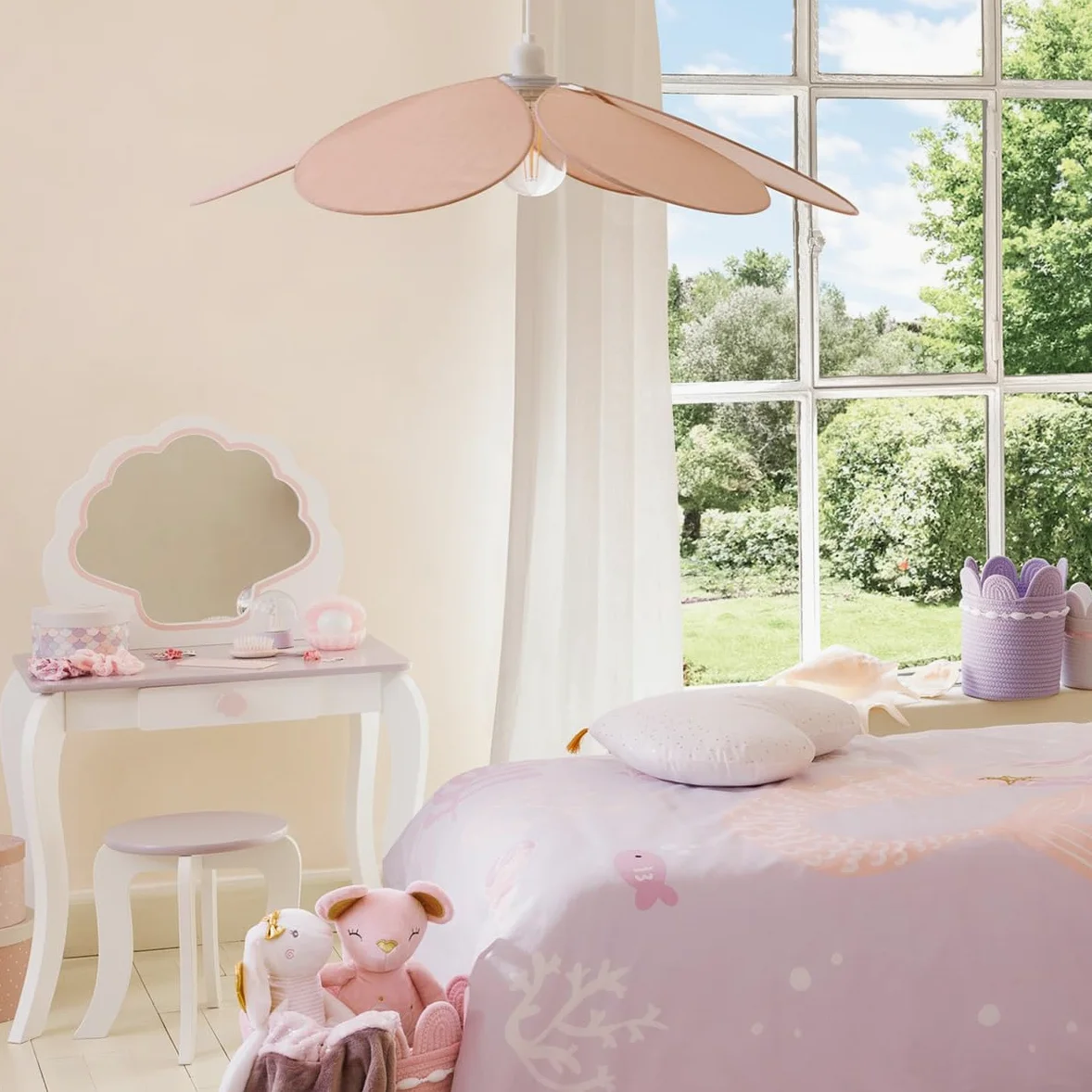 Atmosphera Lampada a sospensione per bambini, rosa, petali intrecciati, L. 64 x F. 18 x A.64 cm