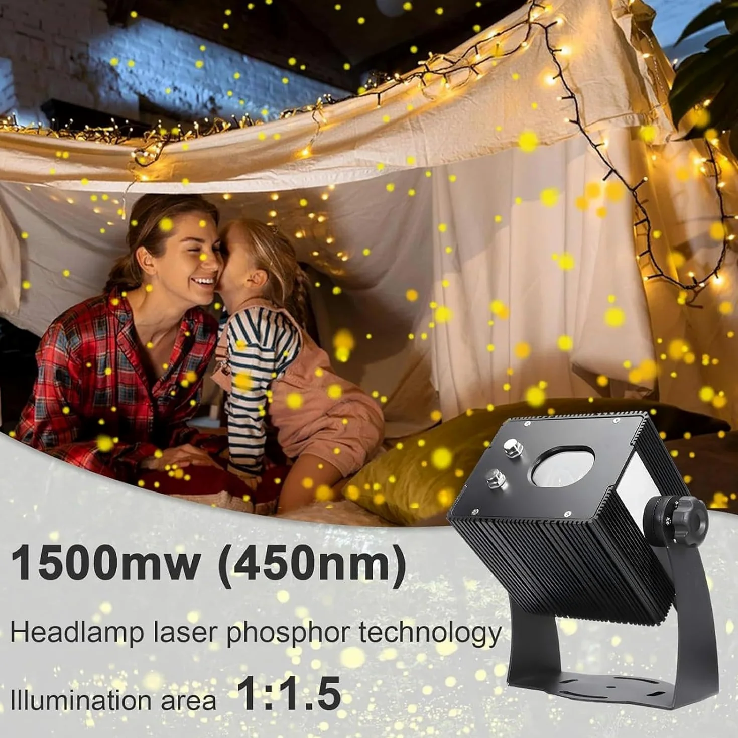 Luci di Natale con Proiettore Laser da 1500 MW (450 NM), Luci da Giardino Dinamiche Firefly, Faretto da Giardino Impermeabile Ip65 per Vacanze, Feste, Matrimoni Yellow