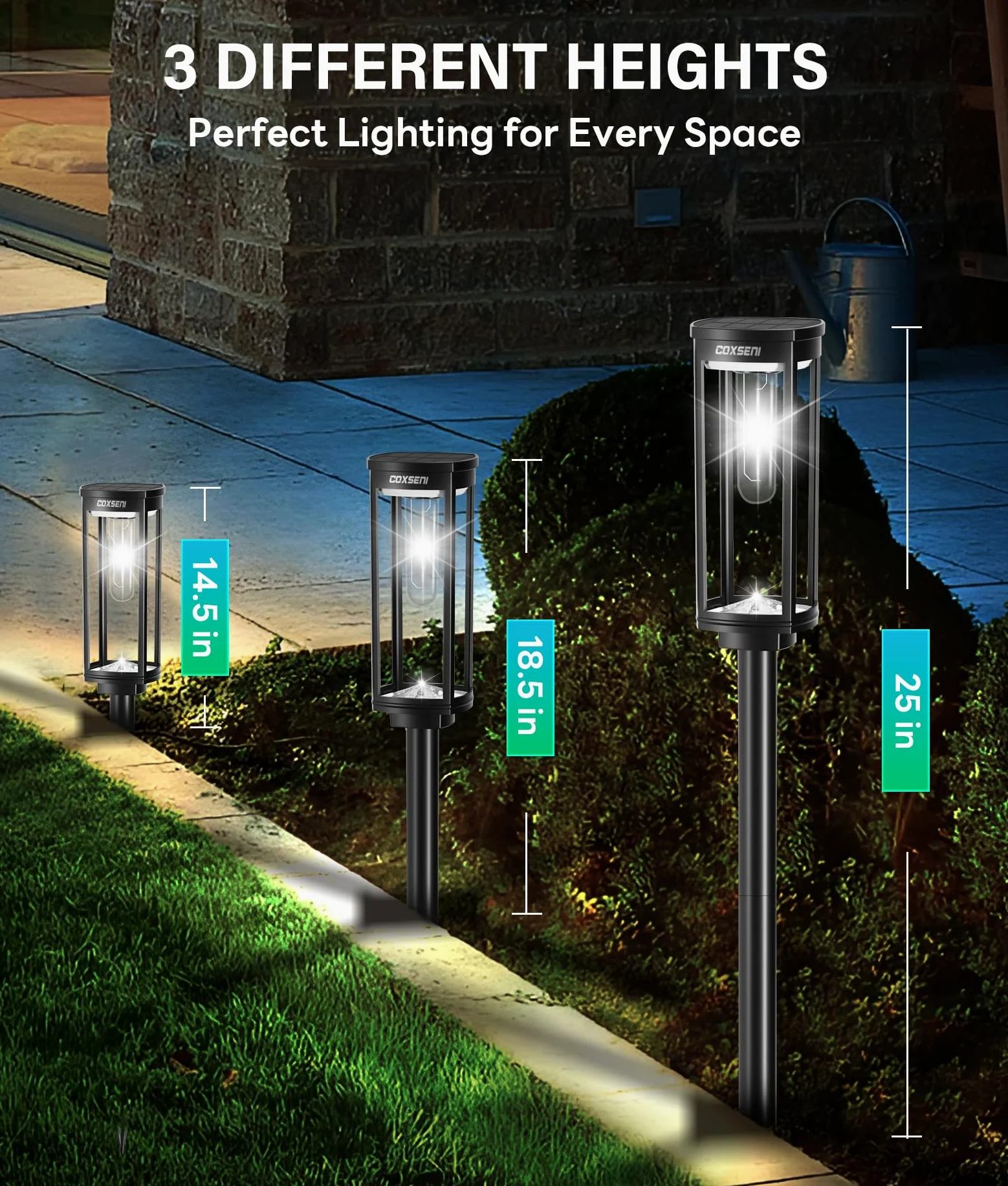 COXSENI Confezione da 6 luci solari per strada all'aperto, luci solari luminose per strada all'aperto, impermeabili, luce di paesaggio alimentata ad energia solare per passerella, ingresso,