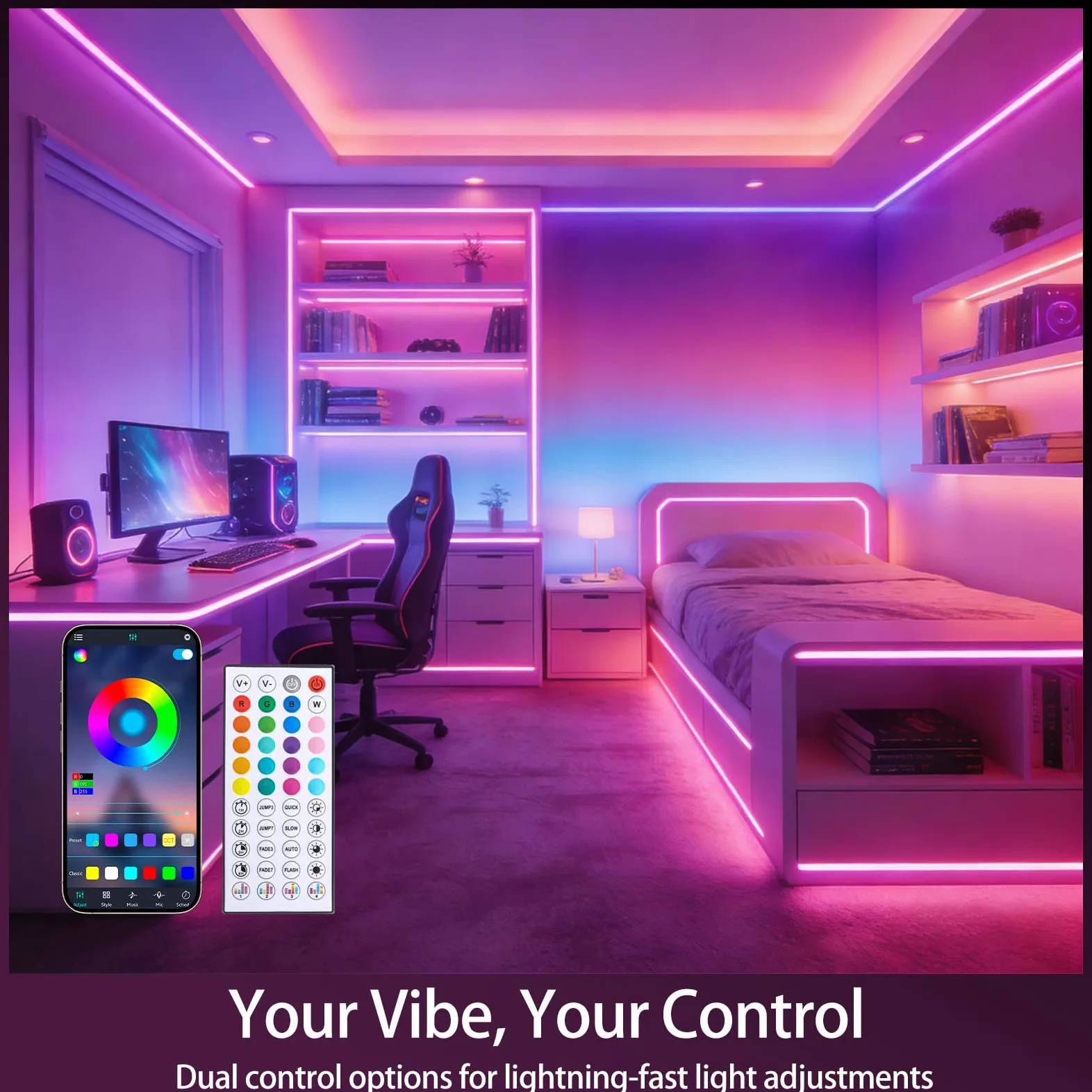 Striscia LED neon RGB da 20 m, 24 V IP65 con telecomando/APP, sincronizzazione musicale, modalità multiple, nastro LED flessibile per decorazioni esterne della camera da letto(10 m x 2)