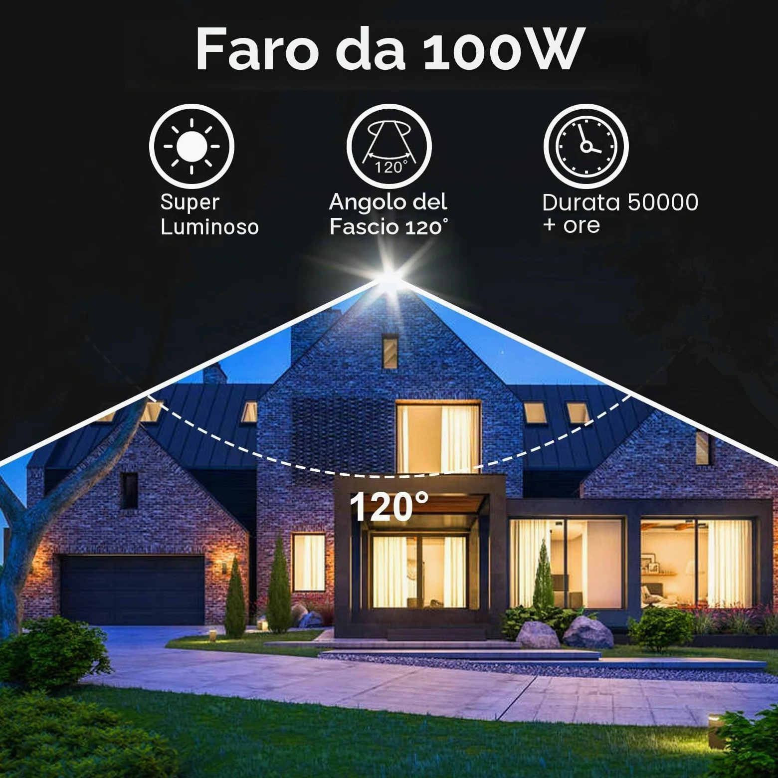 Faretto LED da Esterno 100W, 2 Pezzi 10000LM Faro LED con Spina, Proiettori Led Esterno Impermeabile IP66, Bianco Freddo 6500k Fari di Sicurezza Per Giardino Cortile Corridoio Garage