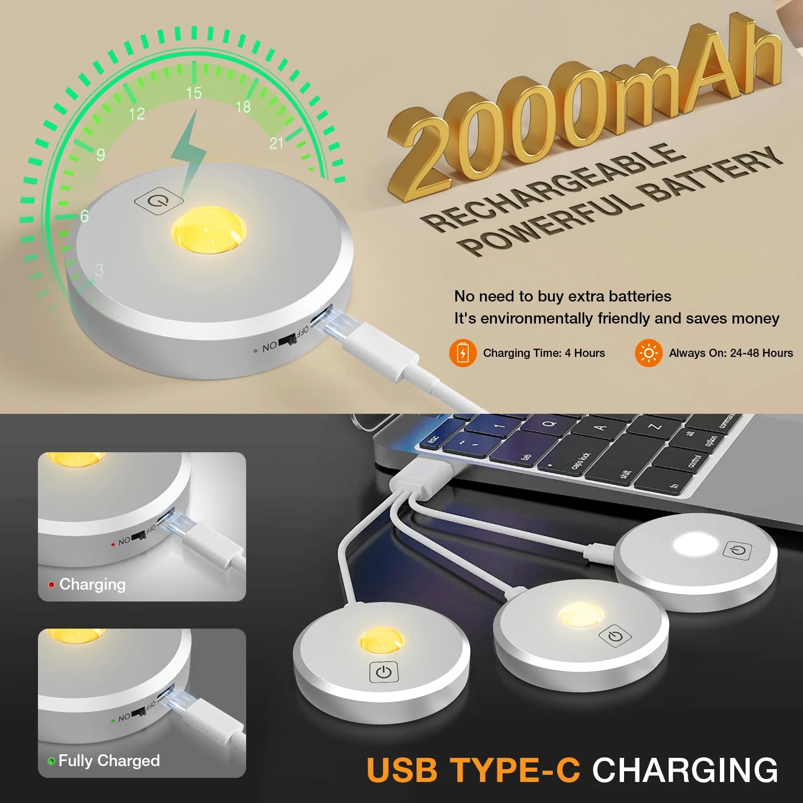 illuminazione a LED per vetrine senza fili con telecomando, faretti LED ricaricabili da 2000 mAh, 3 temperature di colore dimmerabili, luce sottopensile, luce per armadio, sottopensile cucina