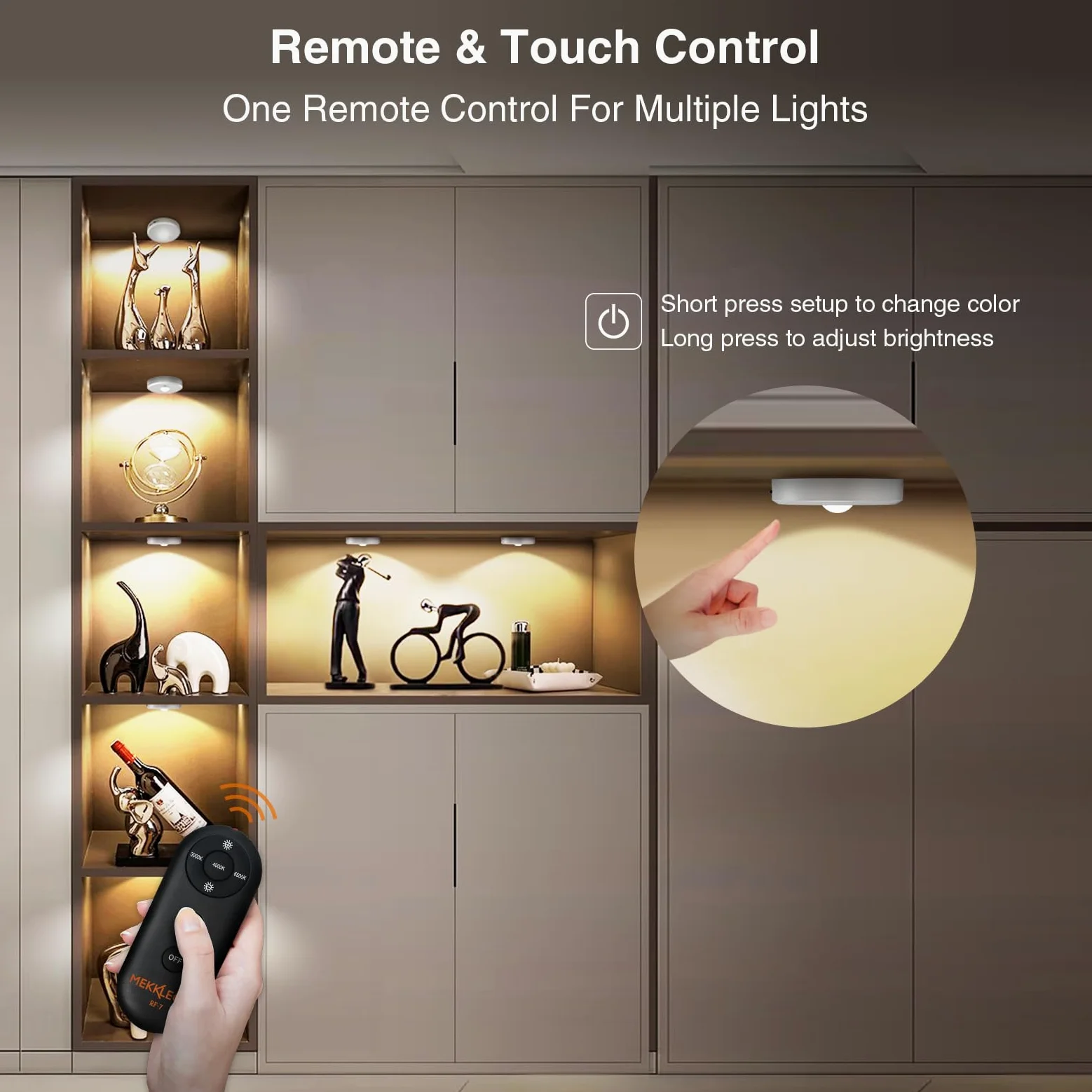 illuminazione a LED per vetrine senza fili con telecomando, faretti LED ricaricabili da 2000 mAh, 3 temperature di colore dimmerabili, luce sottopensile, luce per armadio, sottopensile cucina