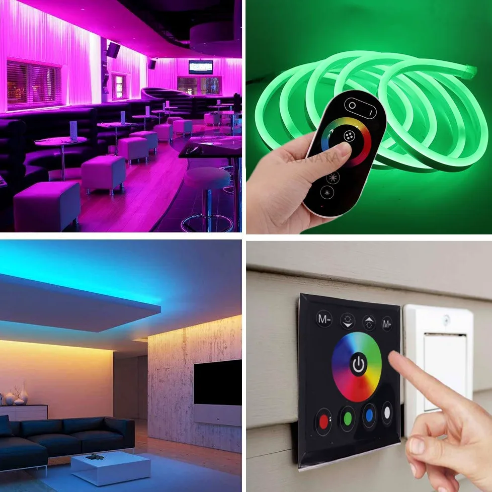 XUNATA Luce al Neon a Strisce LED RGB 220V con Kit di Controllo Remoto e Pannello Tattile, Striscia al Neon Flessibile 5050 LED Impermeabile- 2 Metri