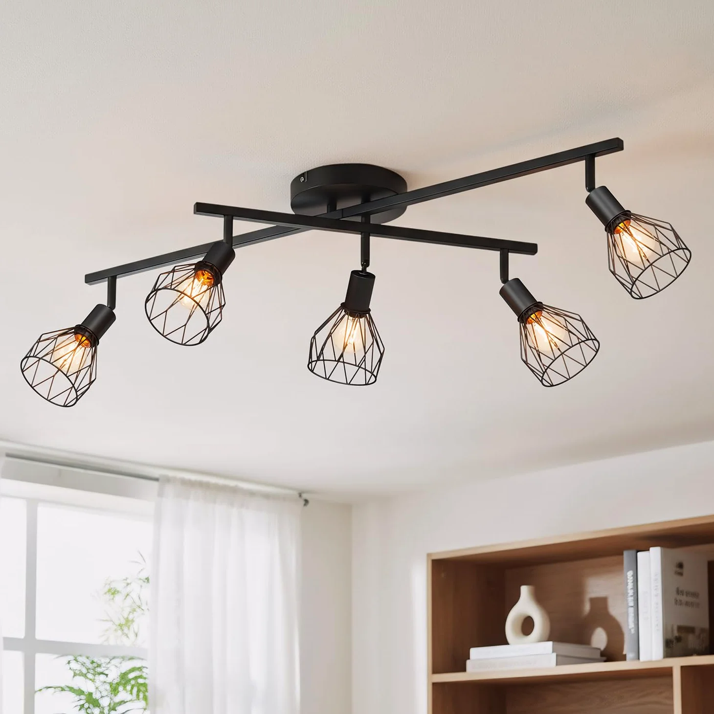 LVWIT Faretti Soffitto Nero, Faretti Orientabili con 5 Attacco E14, Faretto da Interno Moderna, Lampadario Faretti per Barra, Salotto, Cameretta, Cucina,Corridoio Illuminazione (Senza Lampadina)