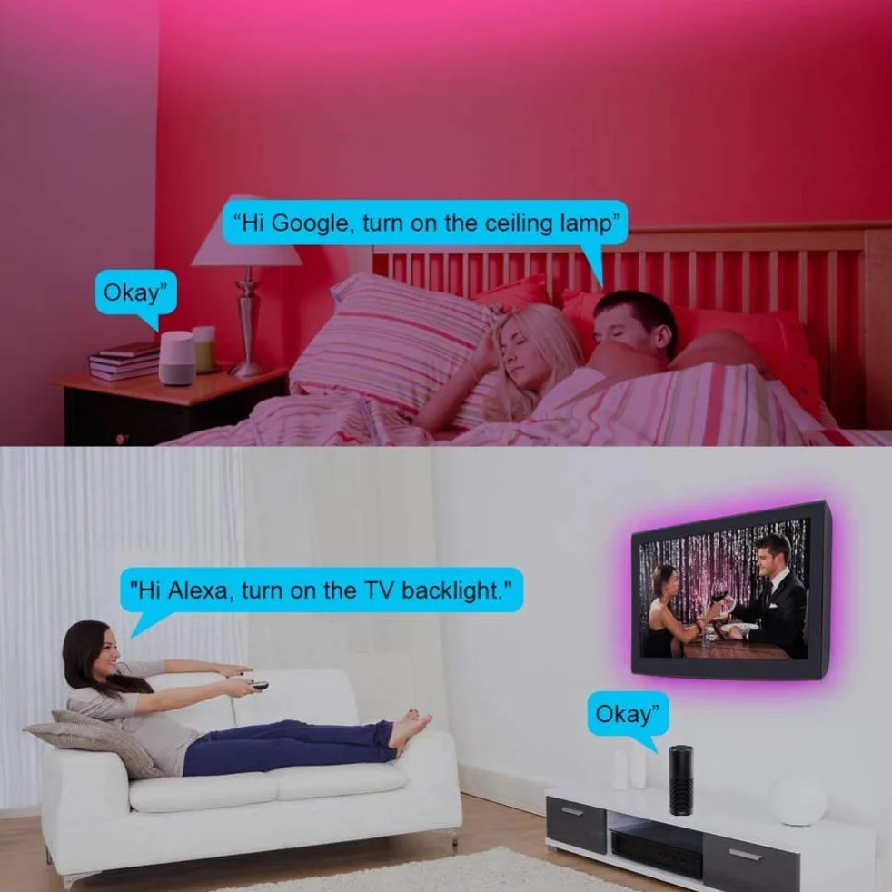 Striscia LED 5M, WiFi Luci LED Colorate Smart Phone Strisce LED Compatibile RGB SMD 5050 Musica SYNC LED Strip Controllo App E 24 Tasti Telecomando RF per Casa Cucina Festa TV Decorazione,10M