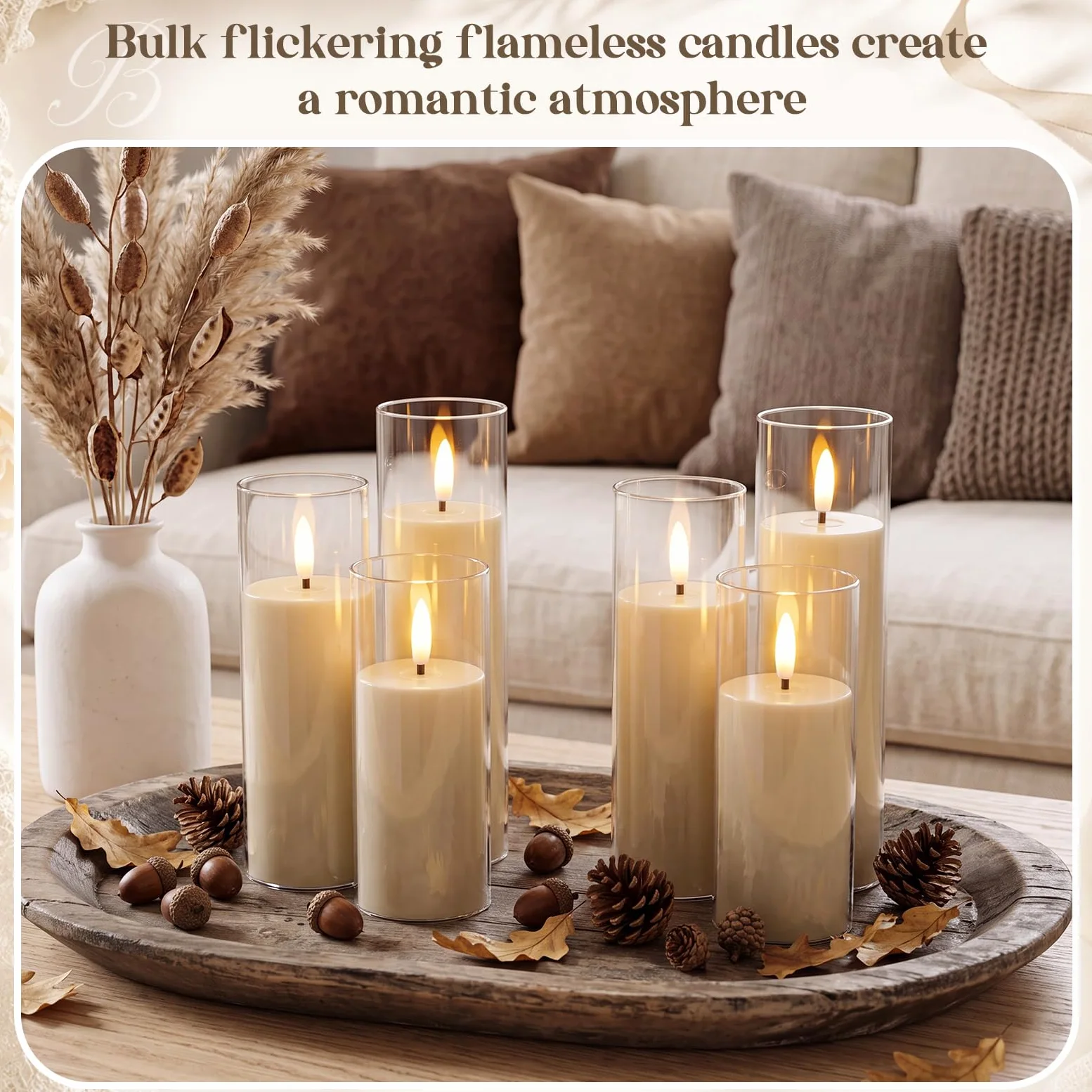 Retisee Confezione da 60 candele a LED in acrilico senza fiamma tremolanti con timer remoto (D 2,2 x H 12,7 cm, 15,2 cm, 17,8 cm), stoppino 3D in vera cera, funzionamento a batteria, per decorazione