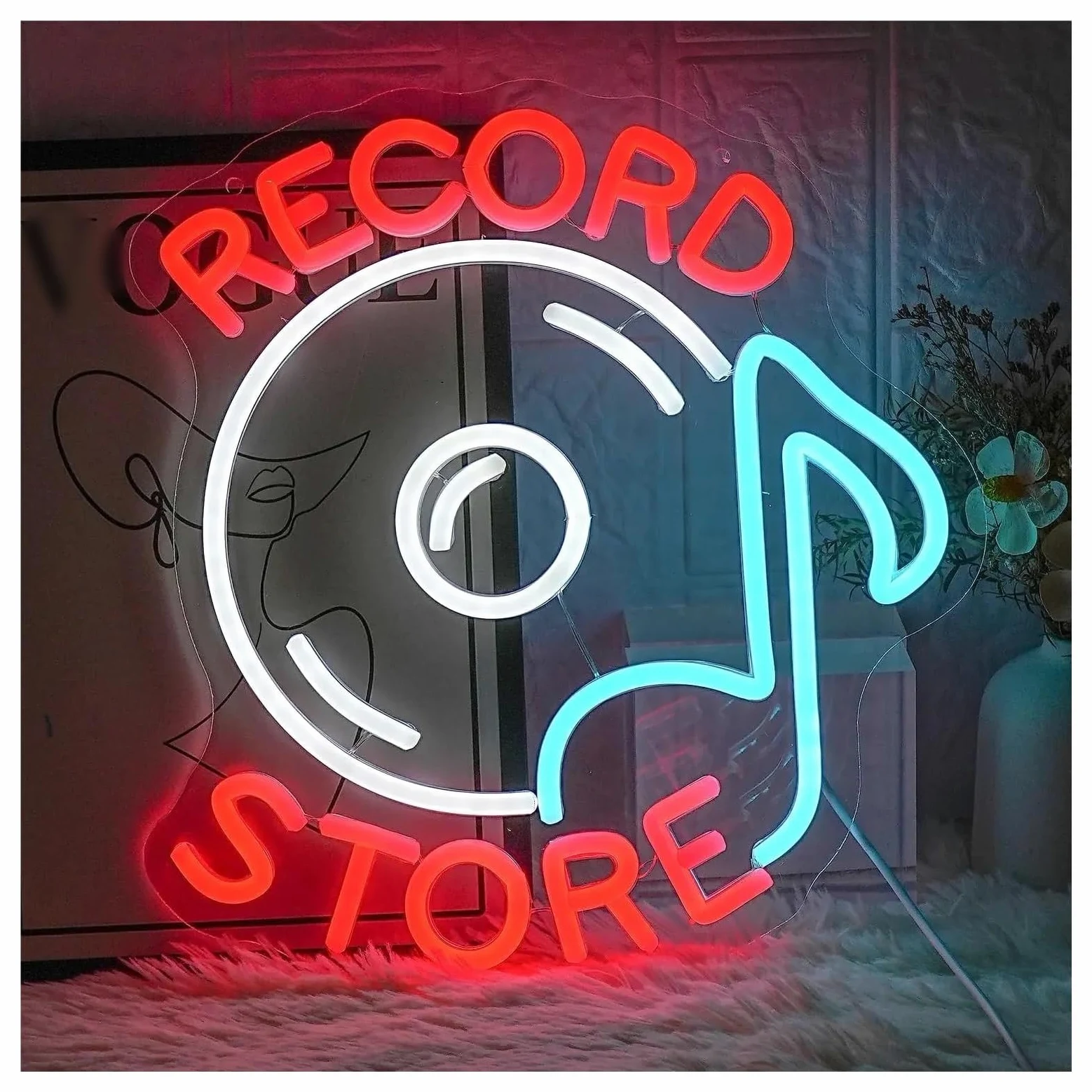 XENITE Luci al Neon Da Parete Insegna Al Neon Per Negozio Di Dischi Luce Musicale Per Decorazione Da Parete Giradischi Per Decorazione Studio Musicale Decorazione Bar Musica Dal Vivo 30 Cm X 32,5 Cm